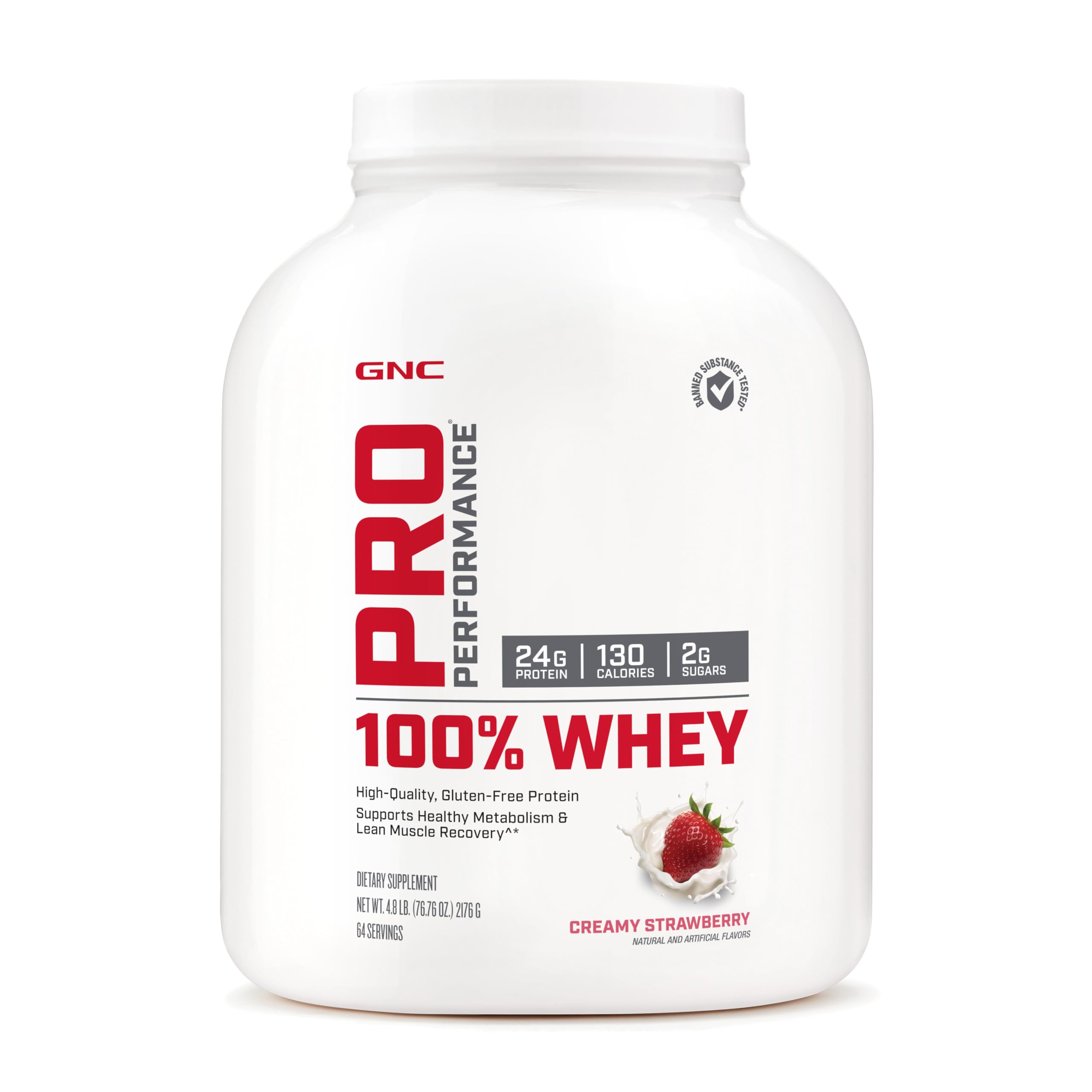 GNC Pro Performance 100% Whey Protein Powder - Premium Muscle Recovery & Metabolism Support | Creamy Strawberry Flavor | 64 Servings | Ideal for Post-Workout, Weight Management & Fitness Enthusiasts