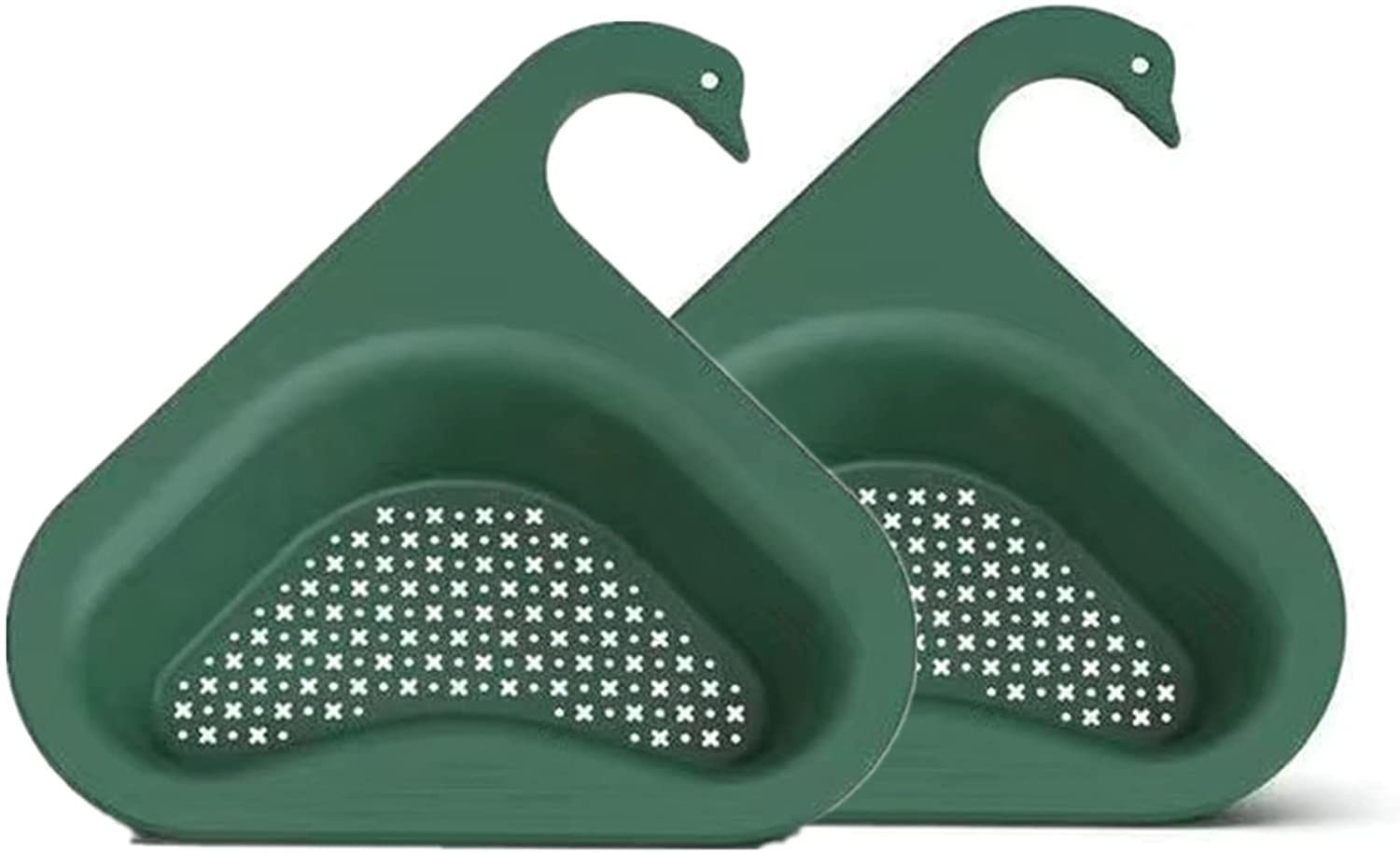 SOOMLON 2 Pack Swan Shape Sink Strainer Basket - Triangle Kitchen Sink Filter with Drain Rack, Multi-Functional Water Storage Tank Organizer for Bathroom & Kitchen (Green) - Perfect for Small Spaces & Corner Sinks