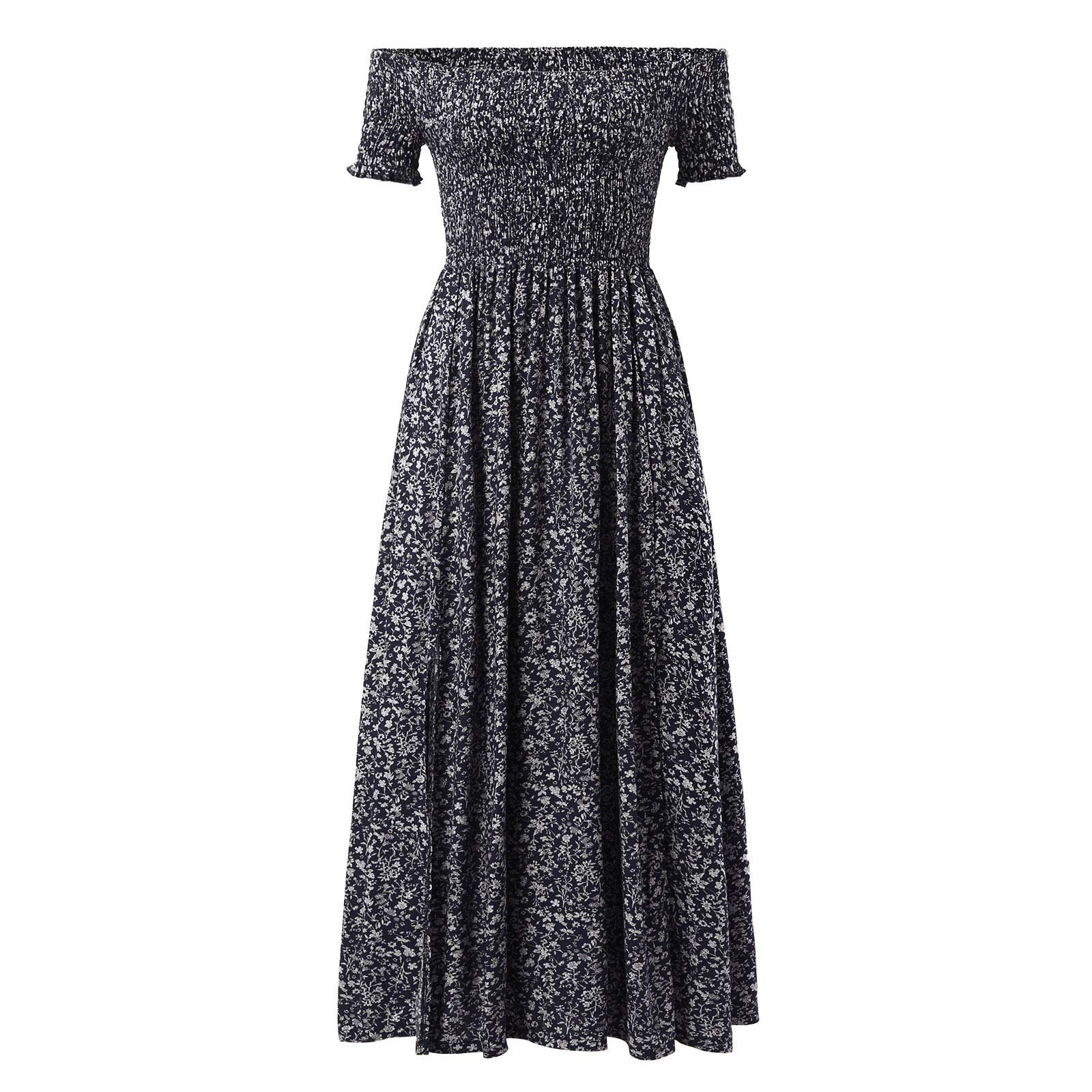 Plus Size Bohemian Floral Print Maxi Dress for Women - Sexy Off Shoulder Sundress with High Slit | Perfect for Beach Vacations, Summer Parties & Boho Chic Outfits