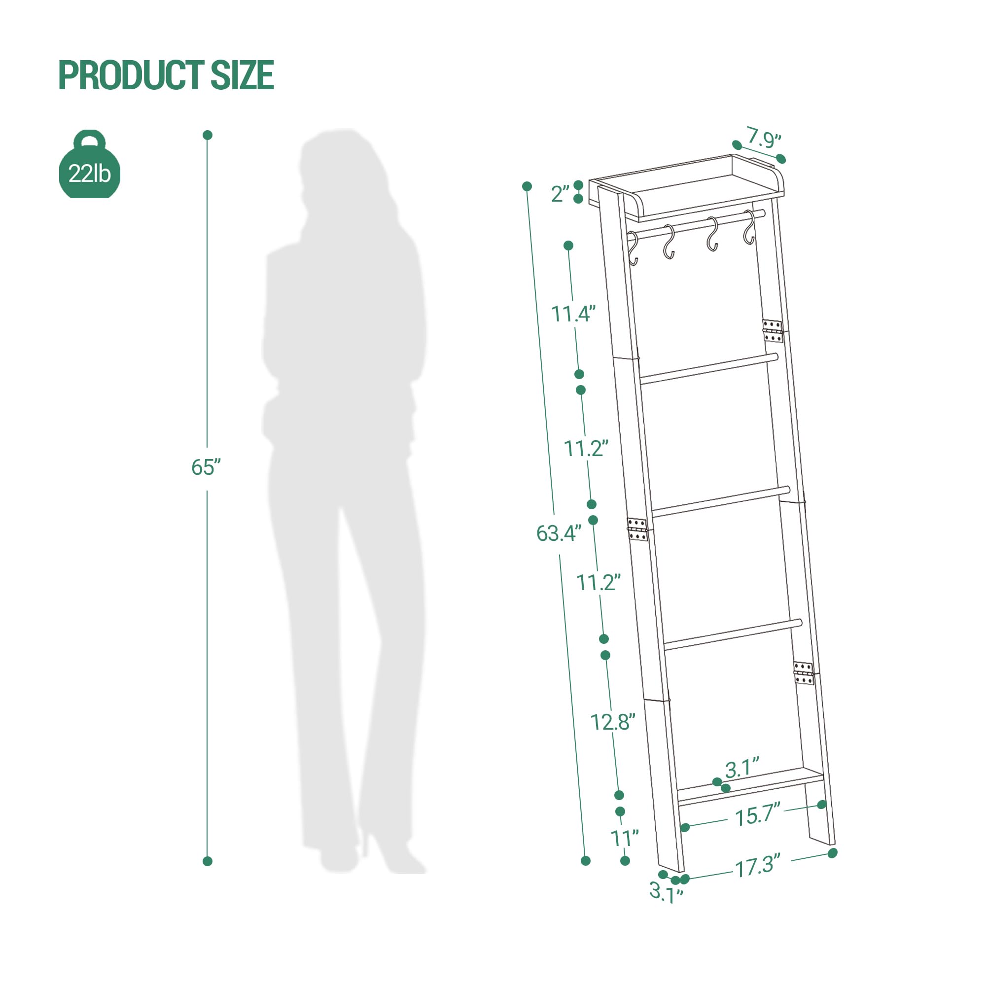 6-Tier Farmhouse Blanket Ladder Shelf - Rustic Brown & Black Storage Organizer with 4 Removable Hooks | Decorative Quilt Rack for Living Room, Bedroom & Home Decor | Perfect for Blanket Display, Towel Storage & Cozy Farmhouse Style