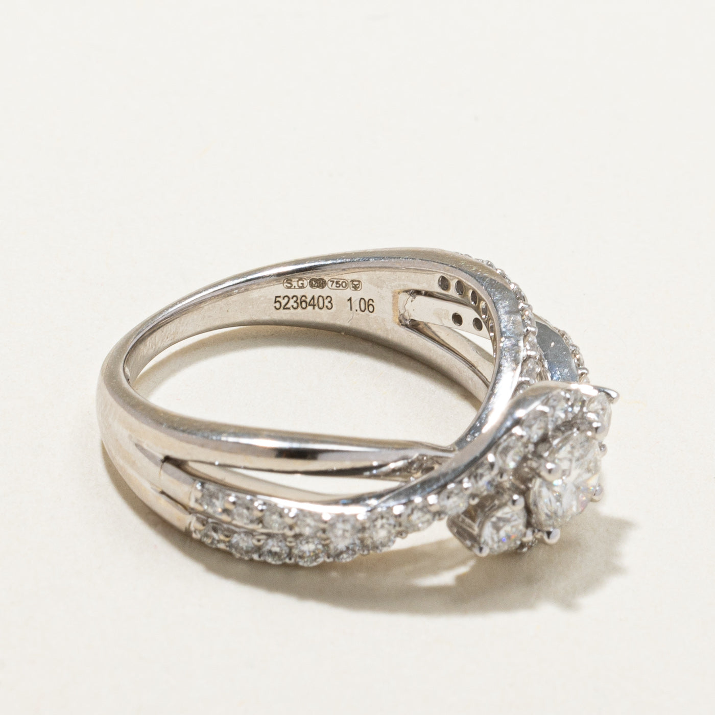 0.30ct Diamond Halo Crossover Ring with 0.76ctw Total Weight - Size 5 | Elegant Bridal Jewelry for Engagement & Wedding | Perfect Gift for Her