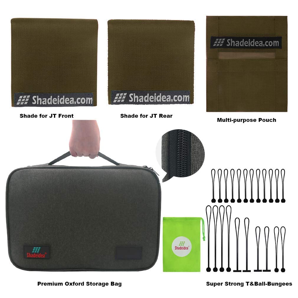 Shadeidea JT Sun Shade Top for Jeep Gladiator (2018-2023) - Mesh Roof Cover with UV Protection & Wind Noise Reduction - Includes GrabBag Pouch & 10-Year Warranty - Tank Green (Front+Rear 2-Piece Set) - Perfect for Off-Roading, Camping, and Summer Driving