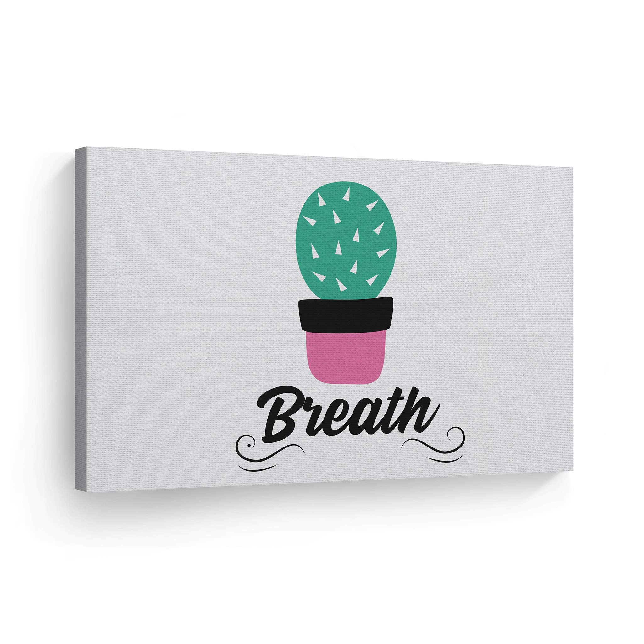 Smile Art Design Breath Typography Quote Canvas Print - Cactus Bathroom Sign Wall Decor - 24x36 Inch Ready to Hang Bathroom Wall Art - Made in USA - Perfect for Bathroom, Living Room & Home Decoration