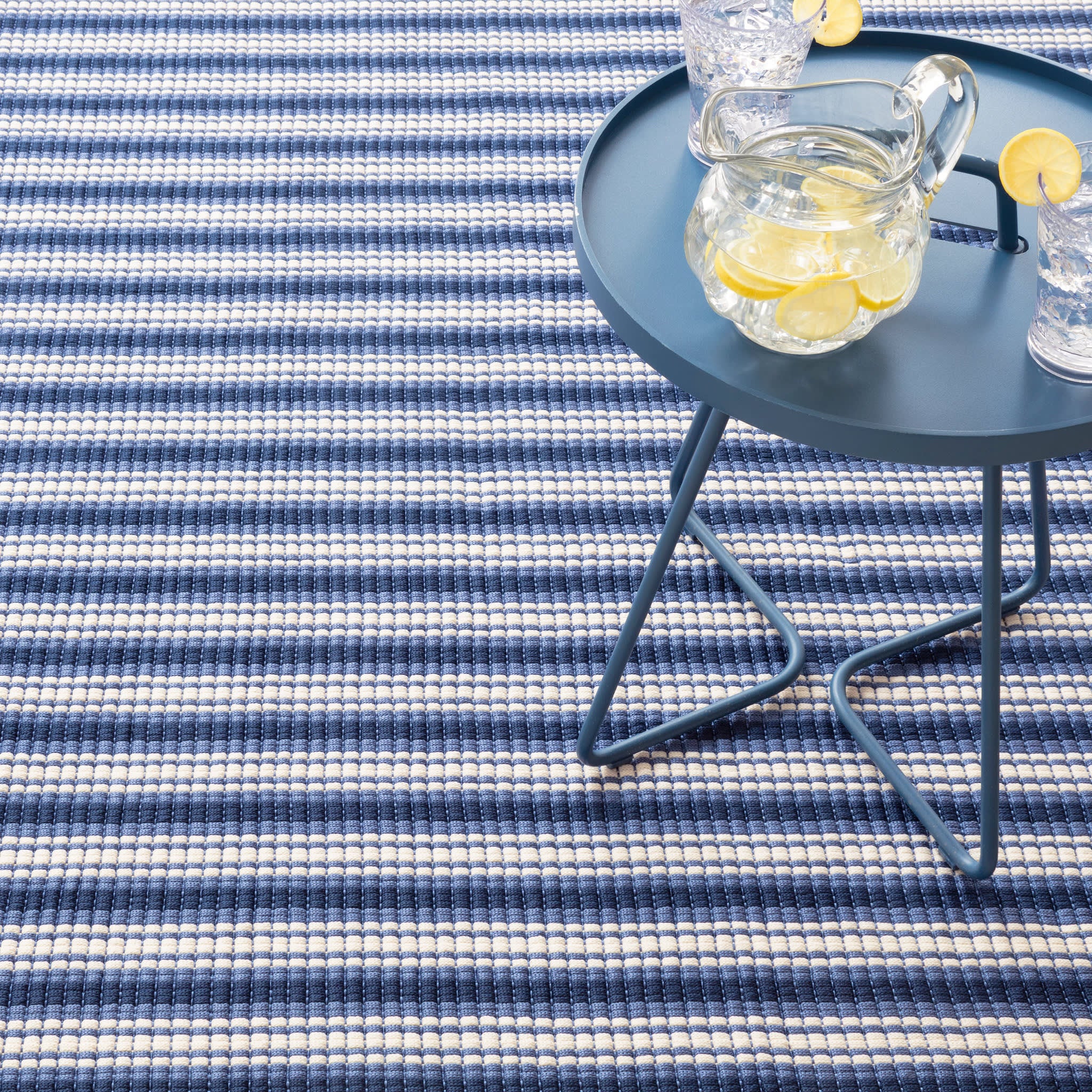 Rockland Stripe Handwoven Indoor/Outdoor Rug - Blue Cotton Woven Area Rug for Living Room, Bedroom, Patio & Deck | Water-Resistant & Durable Floor Mat