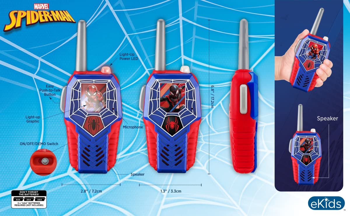 eKids Spiderman Walkie Talkies for Kids - Light-Up Toy for Indoor & Outdoor Play - Perfect for Superhero Pretend Play, Backyard Adventures & Birthday Gifts