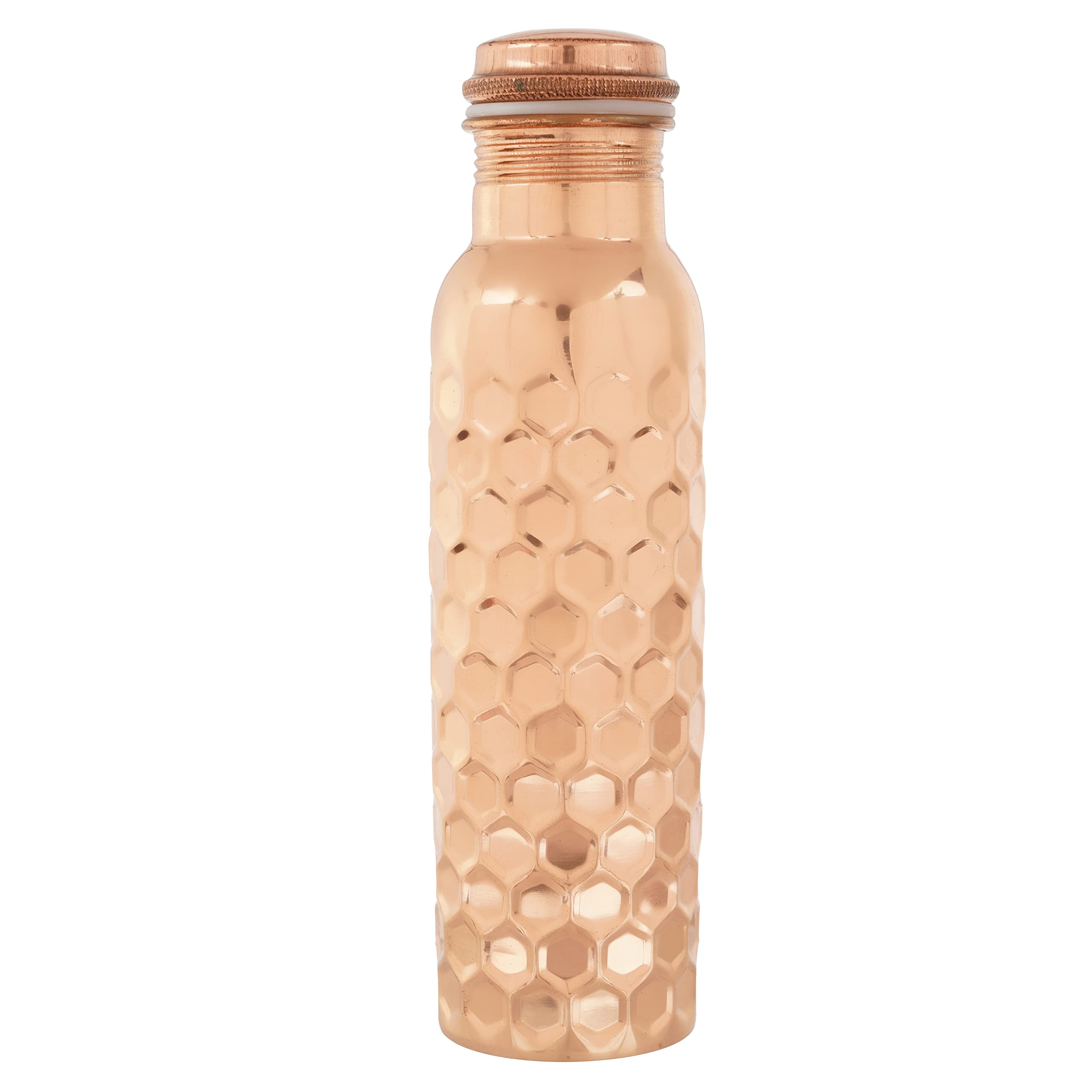 Premium Blue Roses Copper Water Bottle - 32oz Insulated Copper Vessel for Drinking Water with Diamond Pattern (Diamond 2) - Perfect for Gym, Yoga, Office & Outdoor Activities