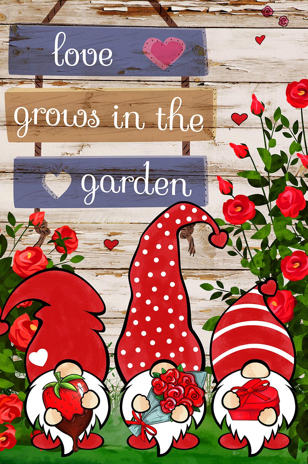 Texupday Love Grows in The Garden Valentine's Day Gnome Outdoor Yard Flag 12