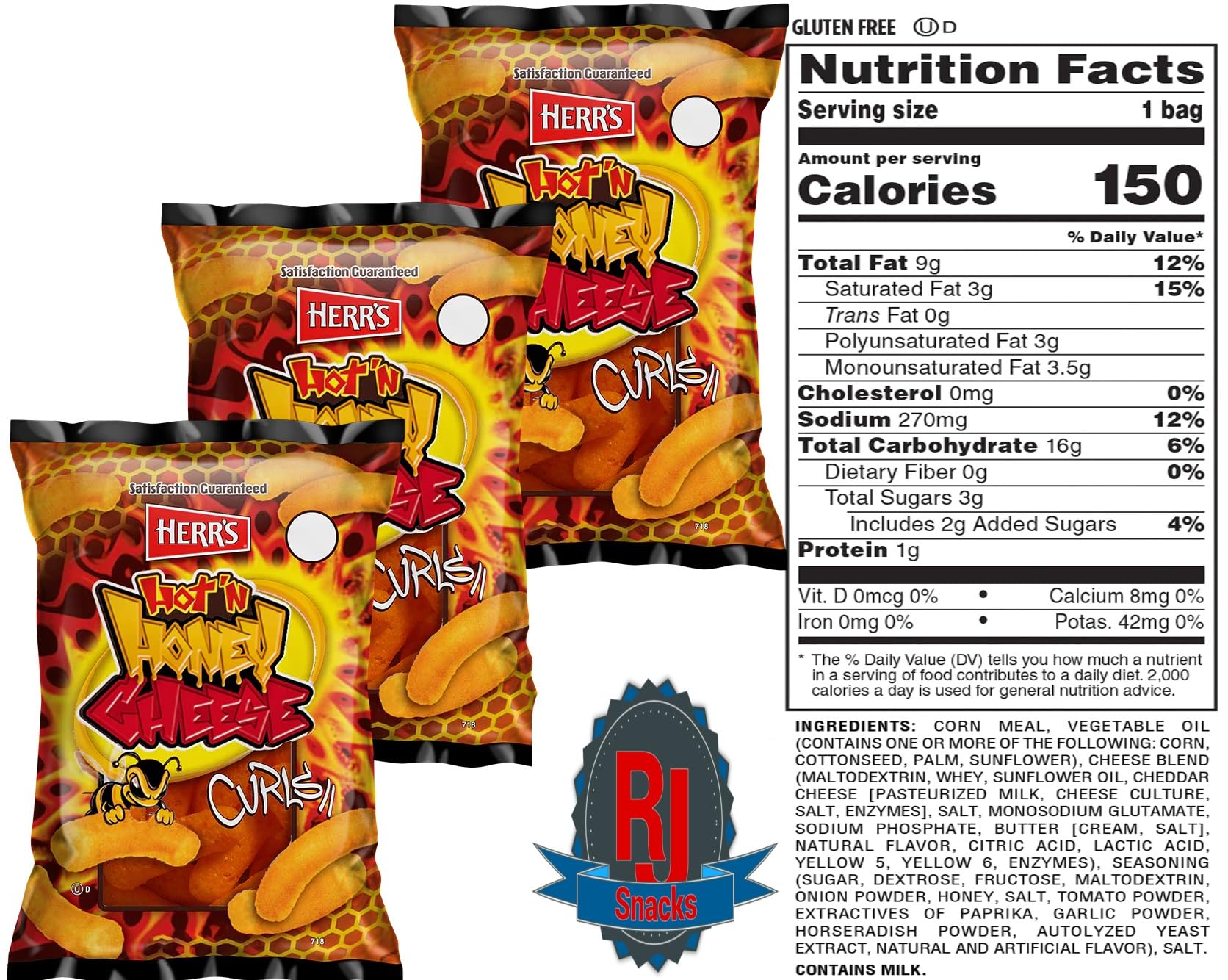 Herr's Hot & Honey Cheese Curls and Potato Chips Value Pack - 1oz Snack Size - Perfect for Parties, Road Trips and Movie Nights