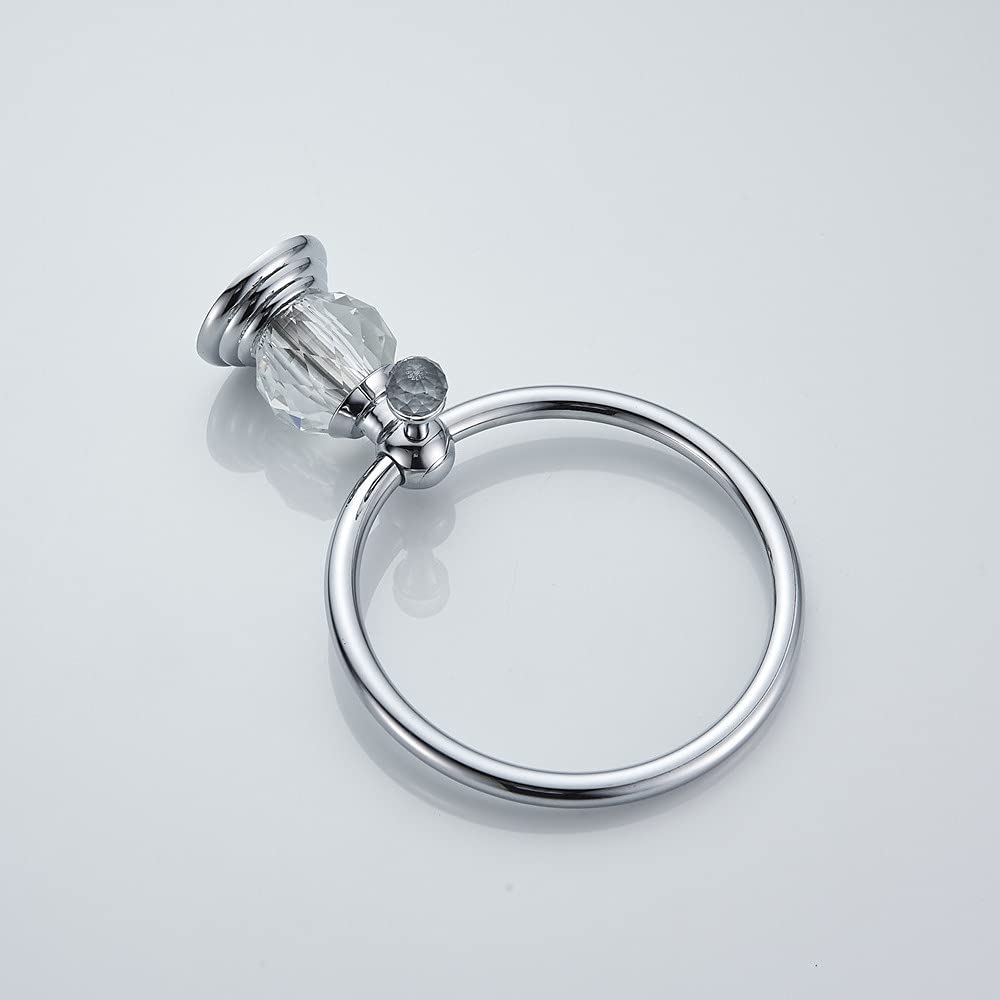 WOLIBEER Chrome Towel Ring - Crystal Hand Towel Holder & Polished Bath Towel Bar - Bling Bathroom Accessories Wall Mounted - Perfect for Bathroom, Kitchen, and Spa Decor