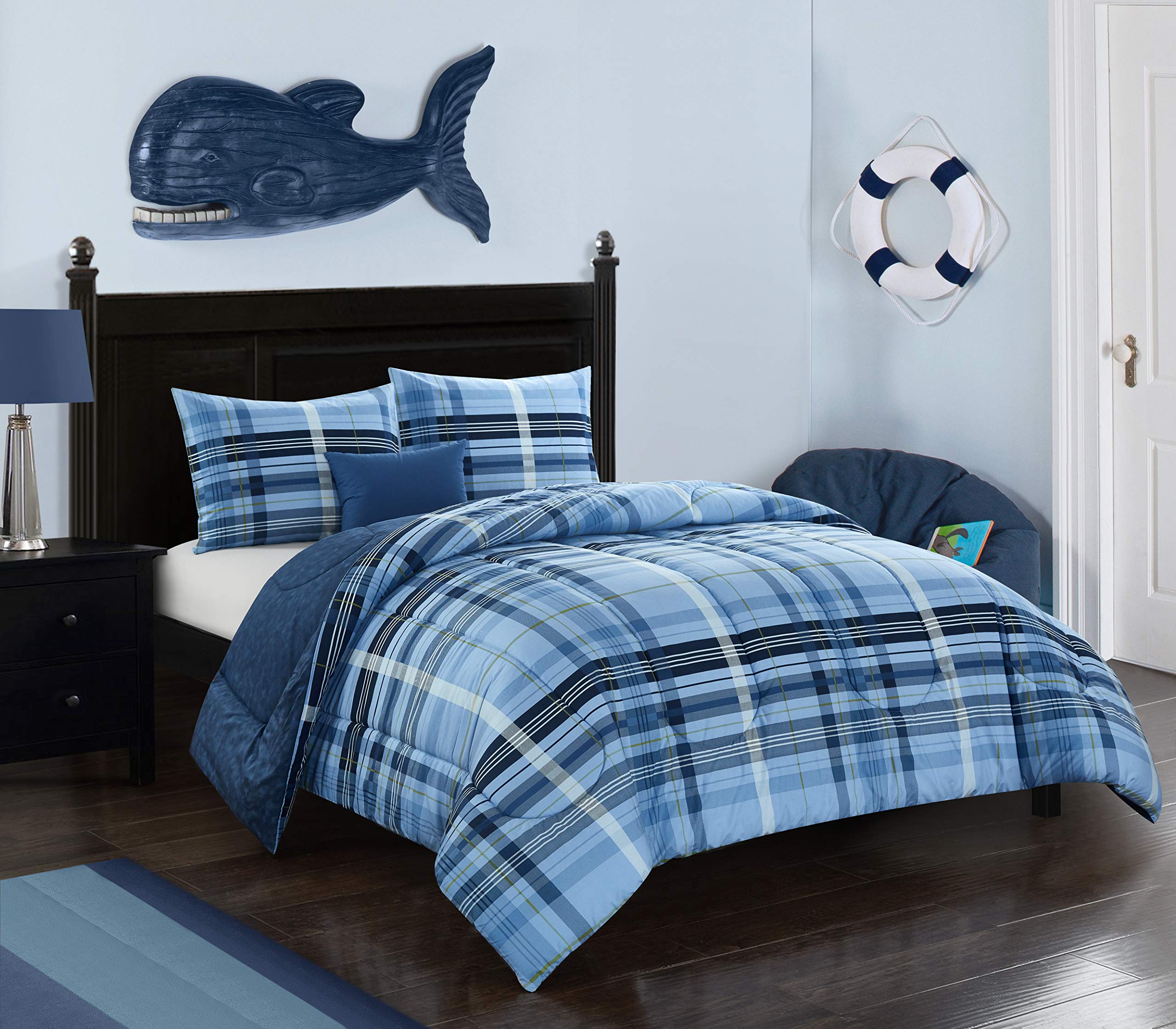 Idea Nouva Blue Plaid Comforter Set - Soft & Cozy Bedding for All Seasons | Perfect for Guest Rooms, Dorms & Master Bedrooms