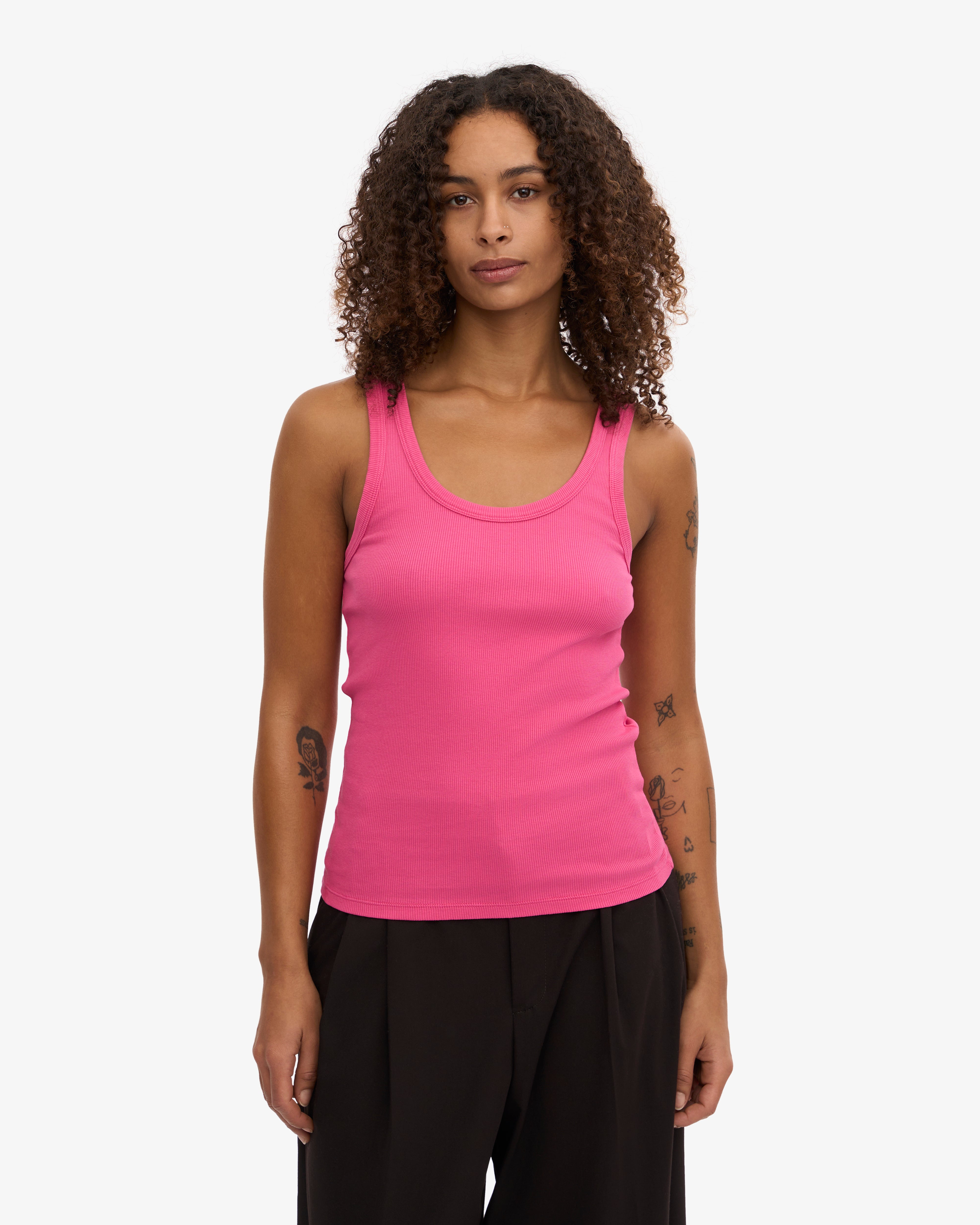 Organic Cotton Women's Ribbed Tank Top - Bubblegum Pink | Breathable Summer Casual Wear for Yoga, Beach & Everyday Outfits