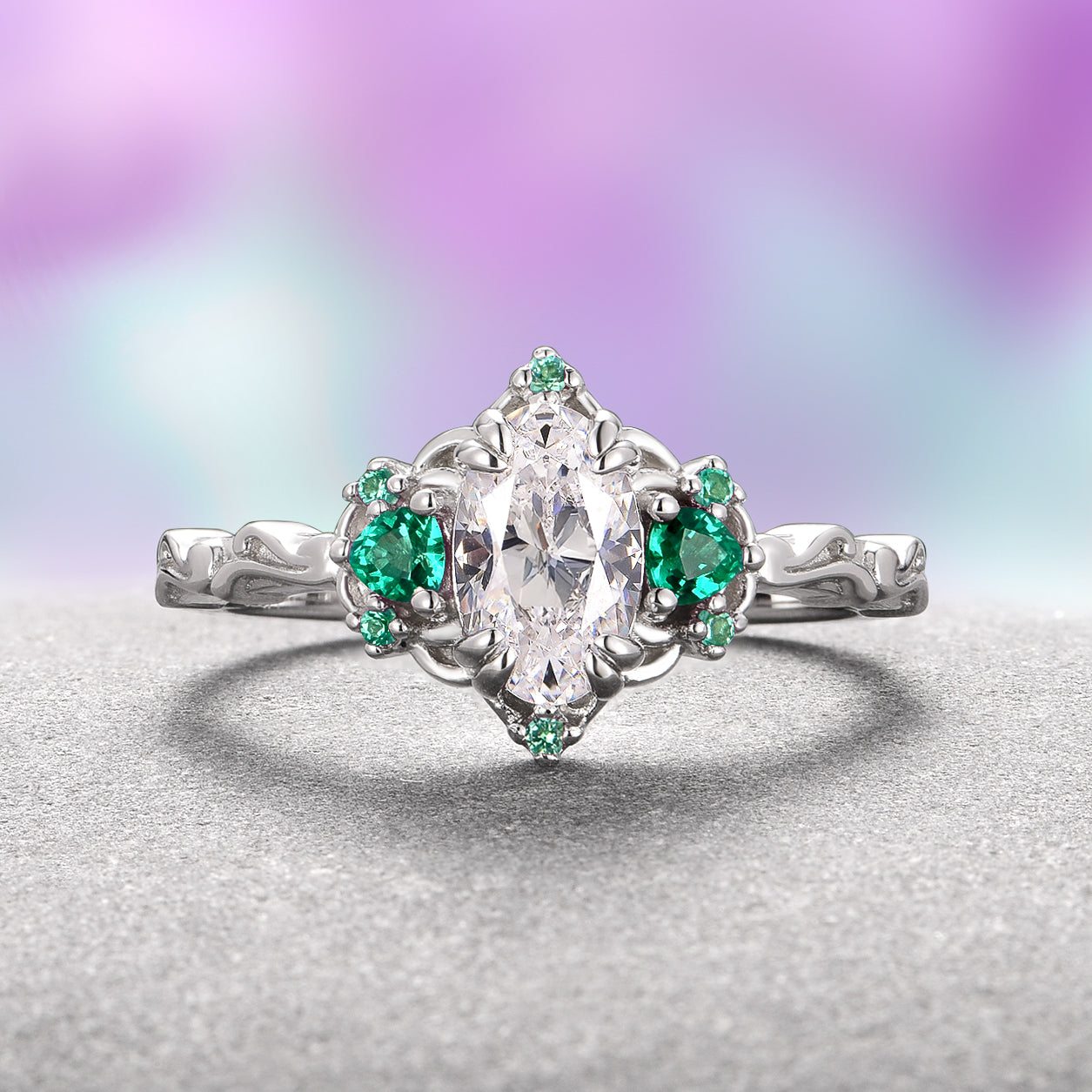 14K White Gold Esme Moissanite & Emerald Ring – Elegant Wedding, Engagement, or Anniversary Jewelry Gift