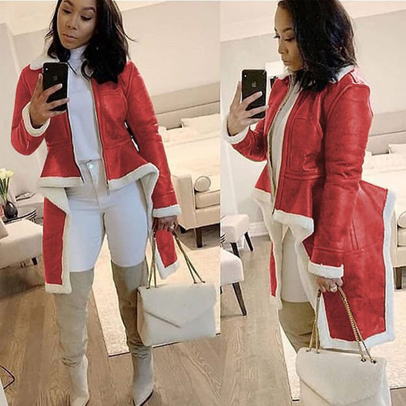 Stylish Lambskin Coat with Asymmetrical Hem - Trendy Winter Outerwear for Women | Perfect for Casual Outings & Evening Events