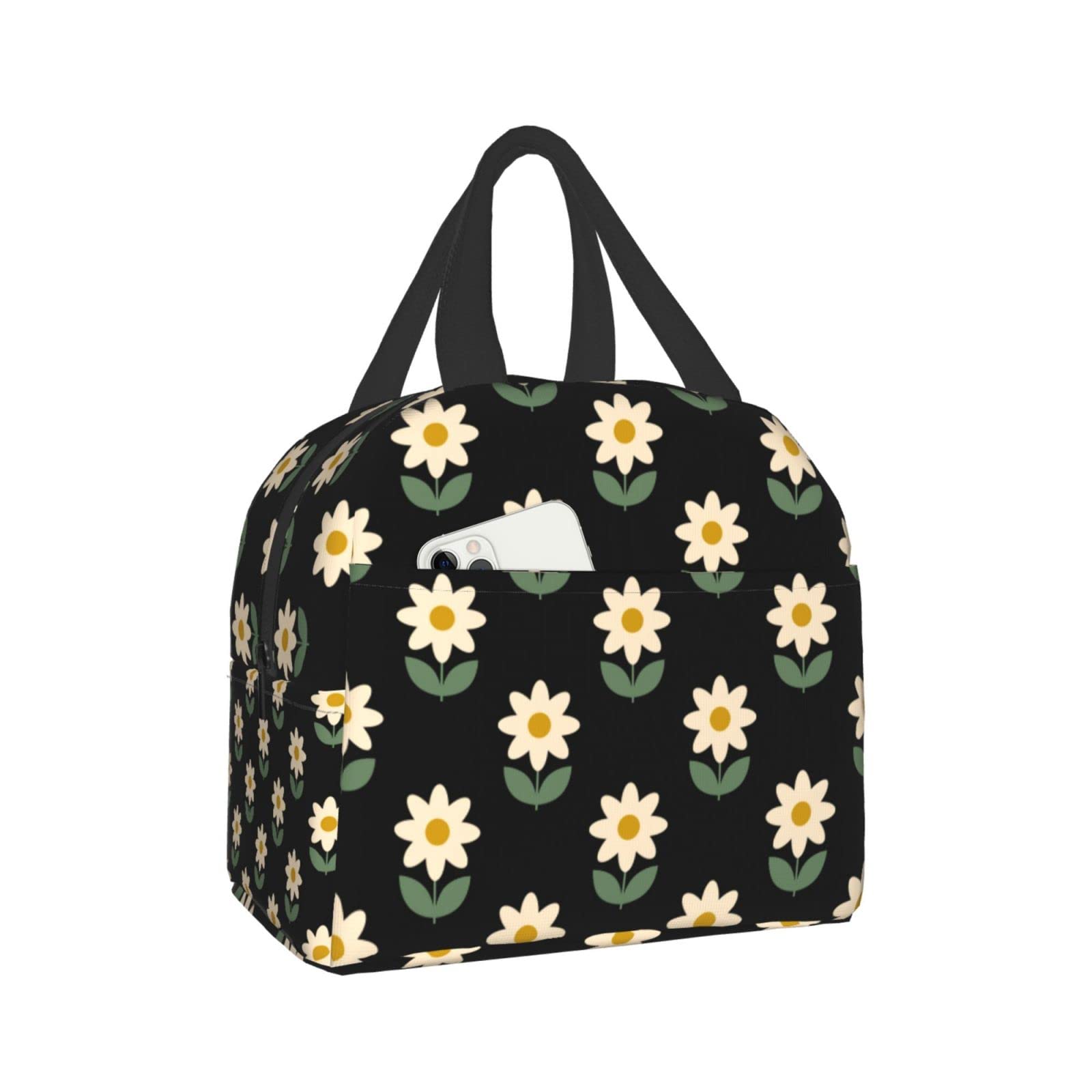 Flower Print Insulated Lunch Box - Reusable & Leak-Proof Lunch Bag for Men & Women - Portable Meal Container for Work, Travel, Picnic & Outdoor Activities