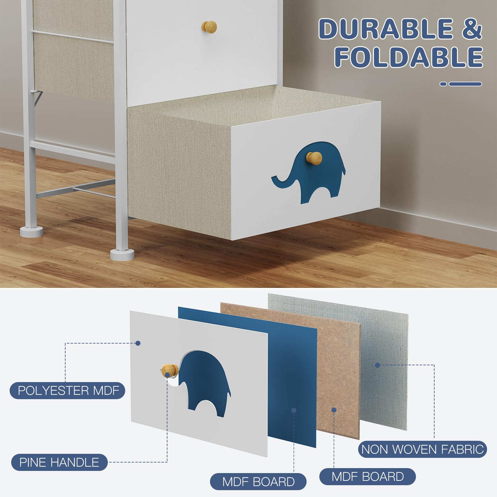 FRAPOW Kids Dresser for Bedroom - 4 Fabric Drawers Baby Dresser with Wood Top & Metal Frame, Tall Storage Organizer for Toddler Clothes, Toys & Nursery Essentials | Perfect for Nursery, Bedroom, Closet & Small Apartment Organization