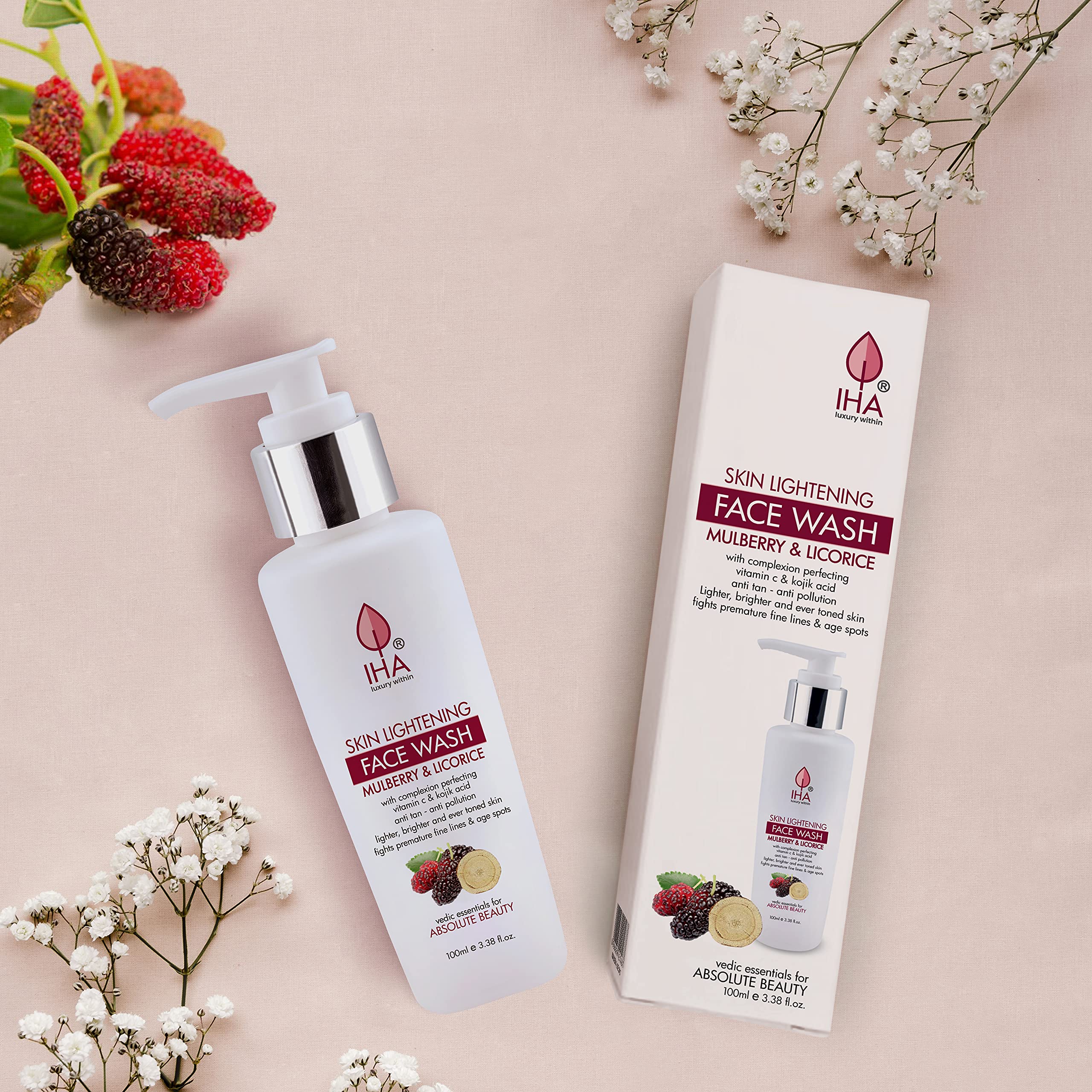IHA Mulberry Herbal Face Wash - Moisturizing Anti-Aging Face Cleanser with Mulberry & Licorice for Skin Brightening | Gentle Daily Face Wash for Men & Women with Normal to Dry Skin | Perfect for Morning & Night Skincare Routine