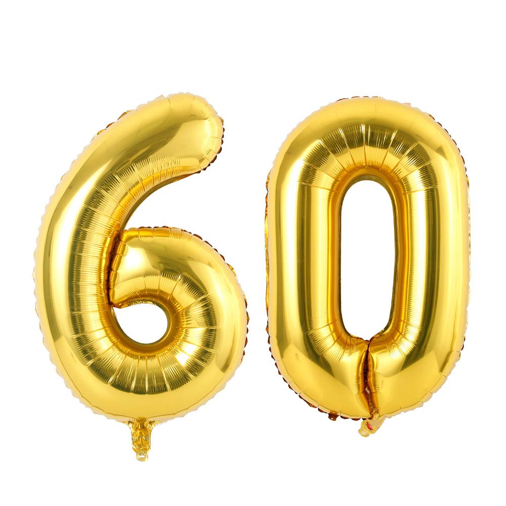 Rose Gold Number Balloons - 32 Inch Large Foil Helium Balloons for Birthday Party Decorations, Anniversary, Graduation & Baby Shower Events (Gold60)