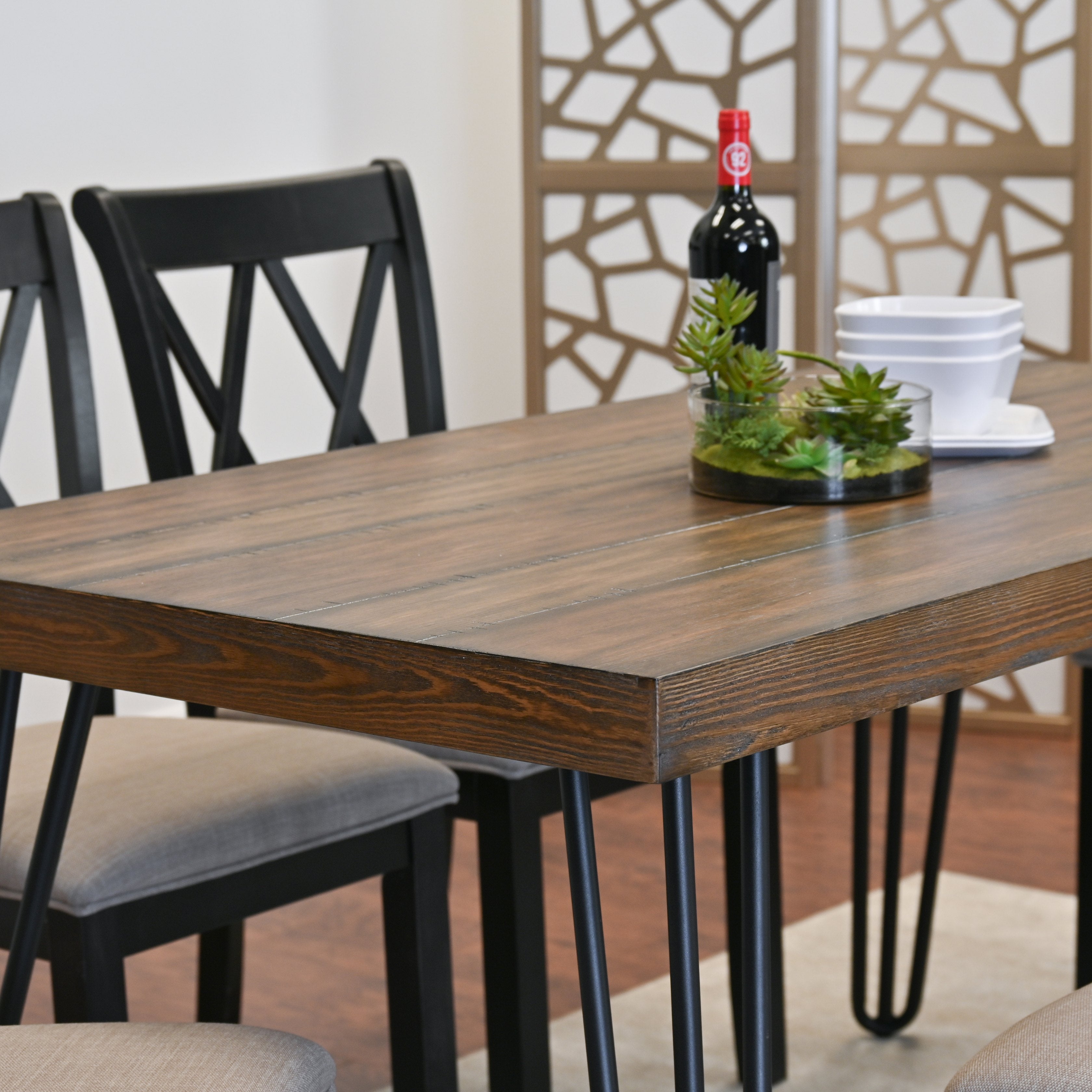 Roundhill Furniture Arroyo 5-Piece Dining Set - Hairpin Leg Dining Table with 4 Cross Back Chairs in Rich Black | Modern Kitchen & Dining Room Furniture for Small Spaces