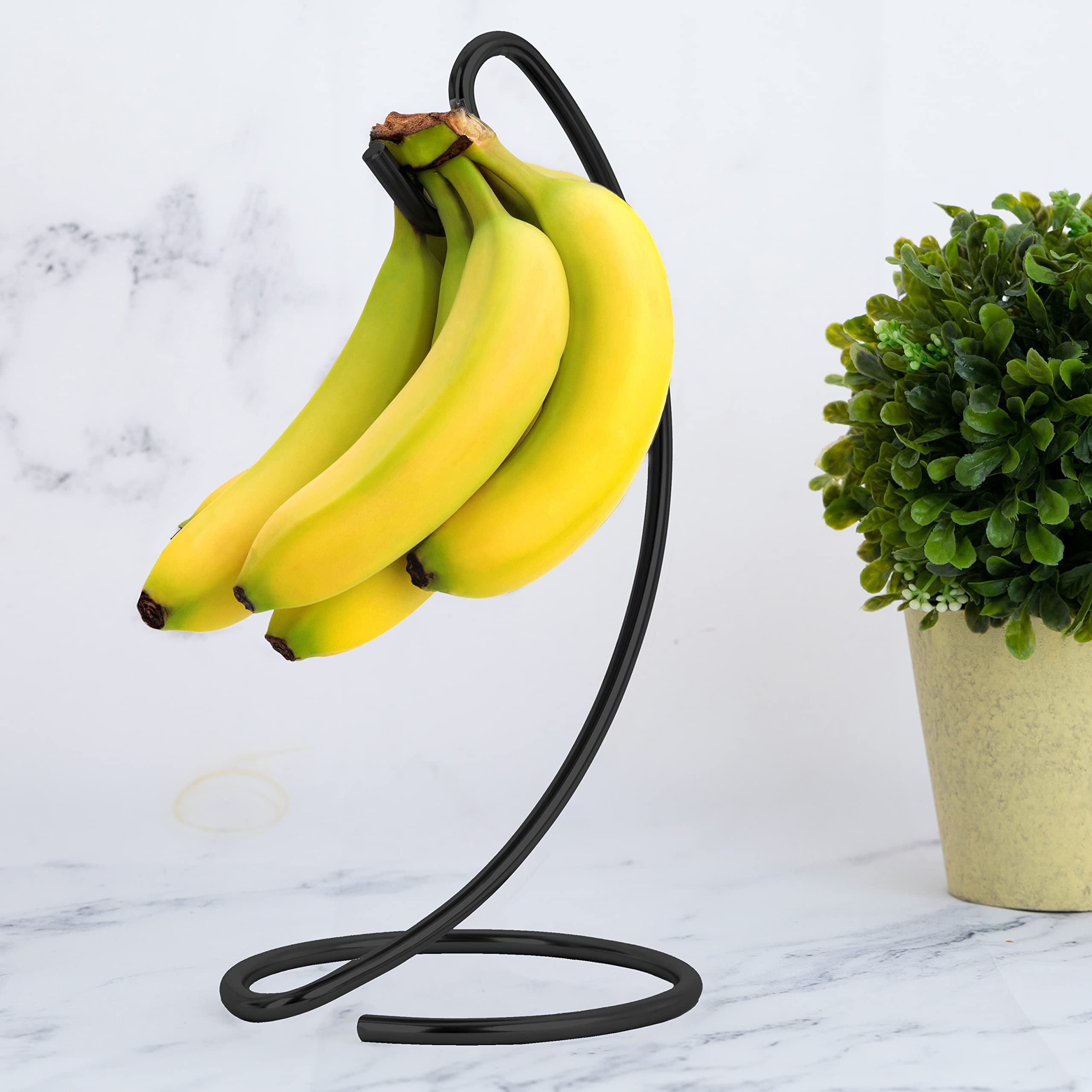 Homeries Modern Banana Holder - Kitchen Countertop Rack, Hanger, Tree Stand Hook - Copper Keeper Stand (Black) | Perfect for Organizing Bananas on Countertops, Pantries & Dining Tables - Ideal for Home, Office & Cafes