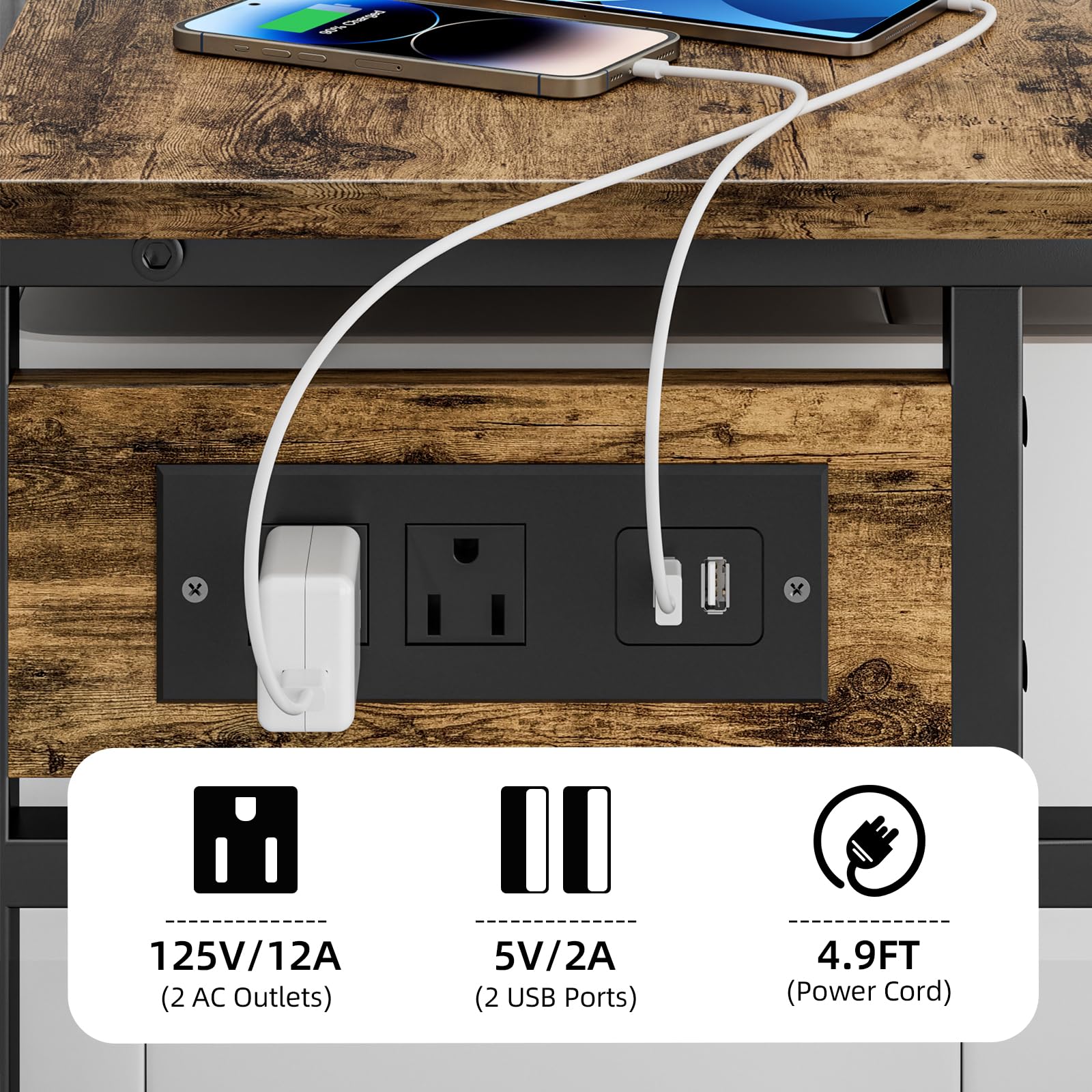 3 Tier Large Printer Stand with Power Outlet & USB Port - Adjustable Rolling Cart for 3D Printer, Heat Press, Laser Printer - Rustic Brown Storage Shelf - Perfect for Home Office, Workshop & Craft Room Organization