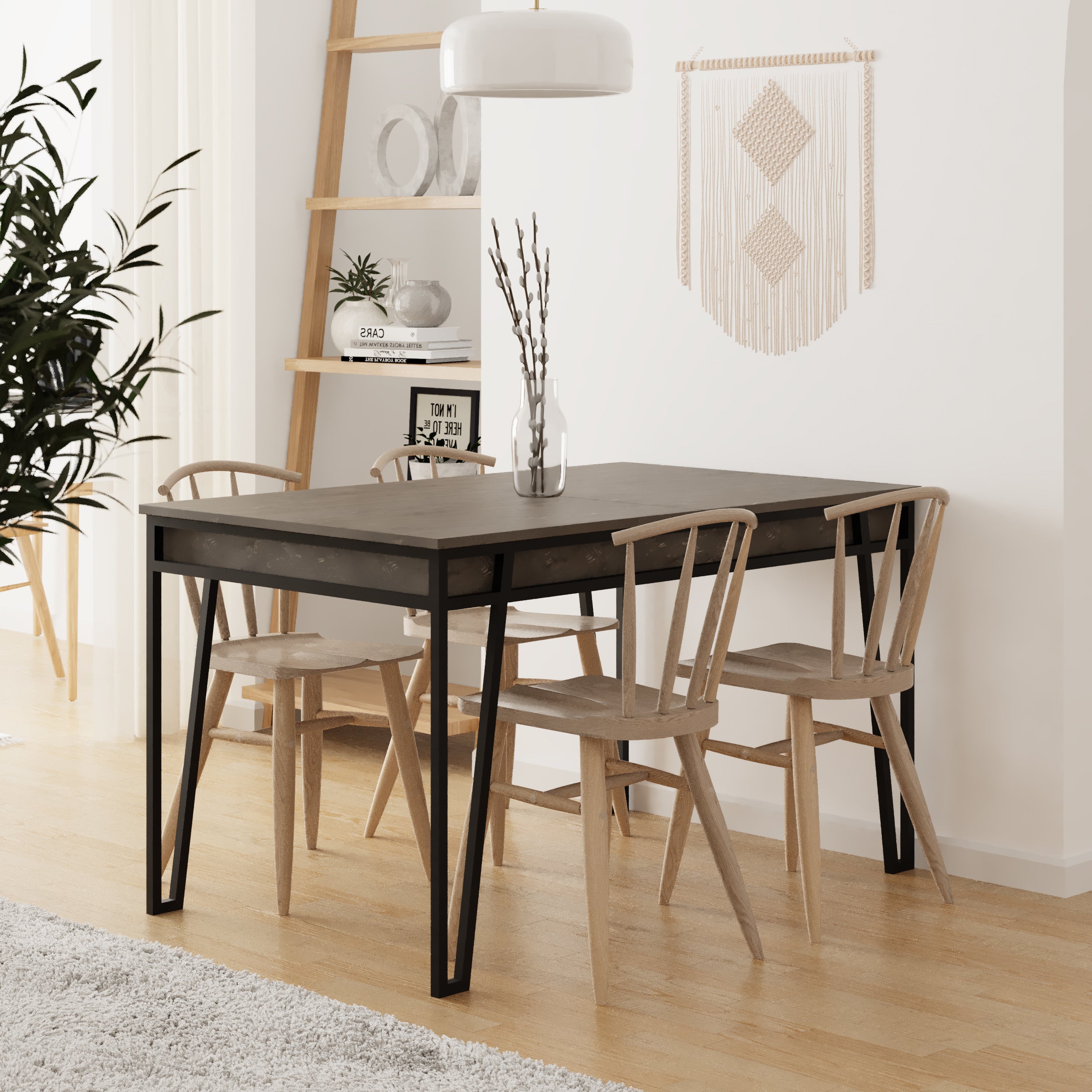 Evelyn Modern Dining Table - 6 Seater Solid Wood Kitchen Table with Extendable Leaf - Perfect for Family Gatherings & Dinner Parties