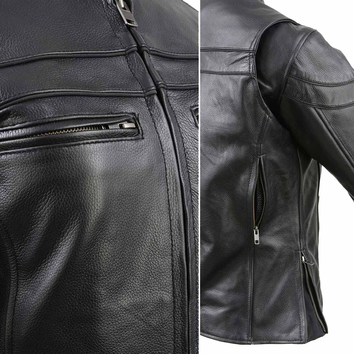 Milwaukee SH8011 Women's Black Leather Biker Jacket - Sporty Scooter Crossover Style for Motorcycle Riding & Casual Outfits