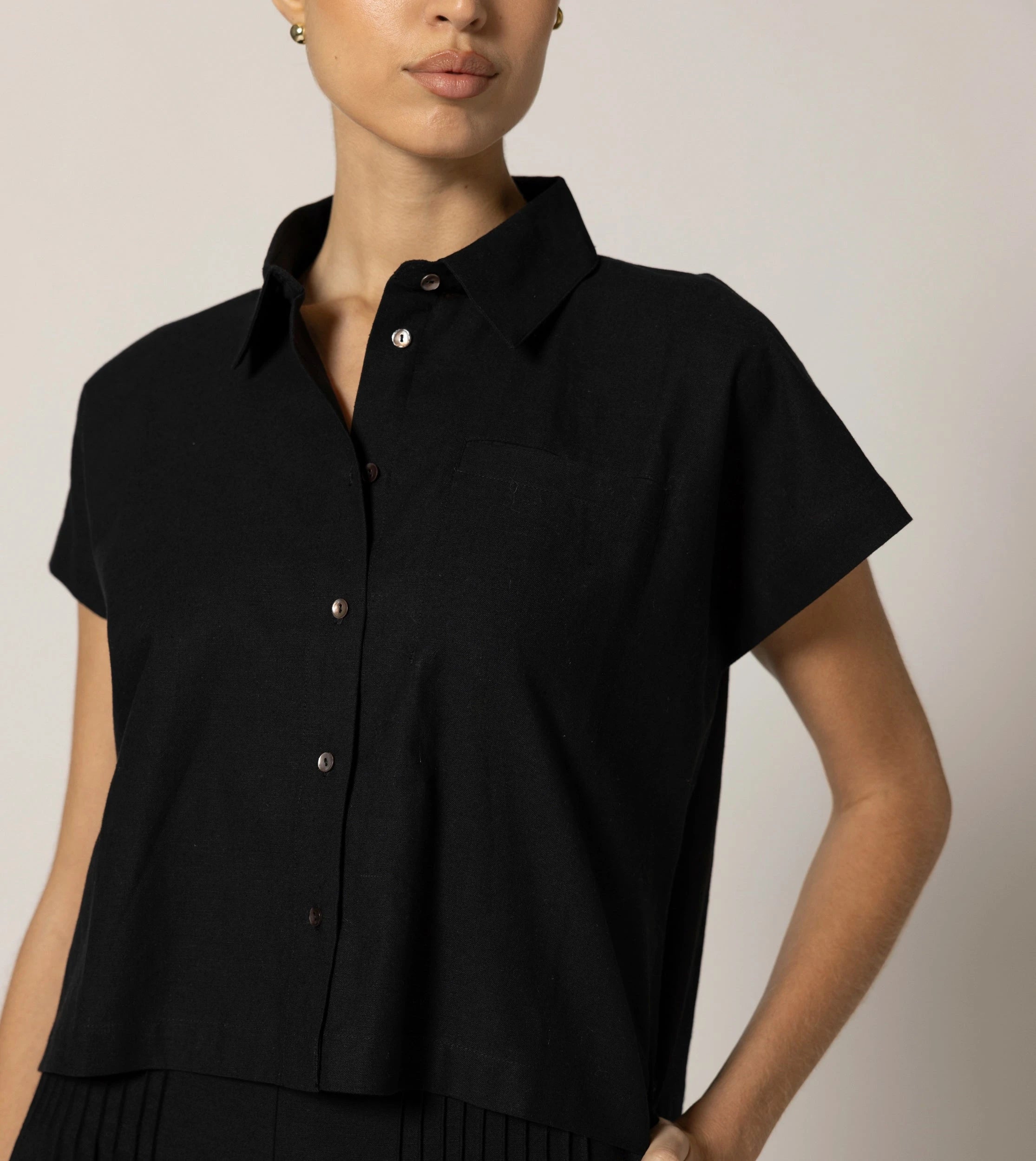 Kalora Women's Elegant Black Blouse - Soft V-Neck Long Sleeve Tunic Top for Work & Casual Wear | Office Outfits, Date Night, Party Dressing
