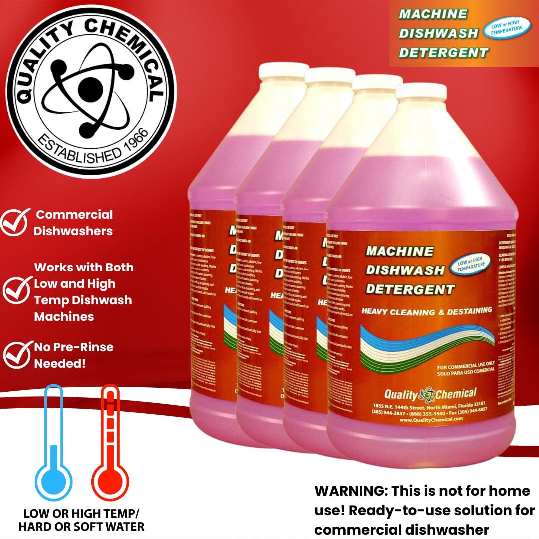 Commercial Industrial Grade Dishwasher Detergent for Low & High Temp Machines - 4 Gallon Case - Perfect for Restaurants, Hotels & Food Service Businesses