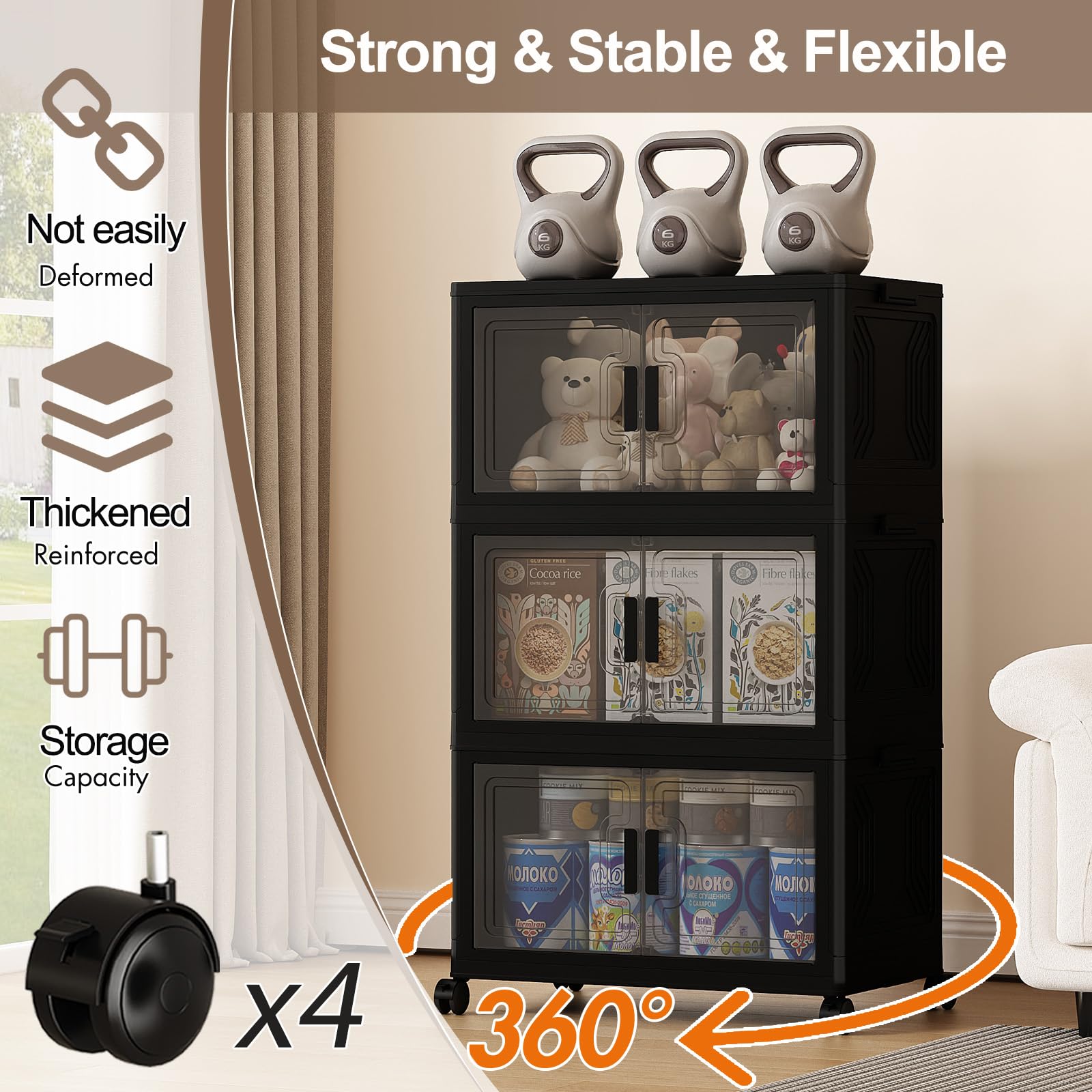 120 Gallon Stackable Storage Bins with Wheels & Lids - Collapsible Closet Organizers for Home, Office & Garage - Heavy Duty Plastic Storage Box Shelf for Clothes, Toys & Seasonal Items - Black (Set of 2) - Perfect for Space Saving Organization & Easy Mobility