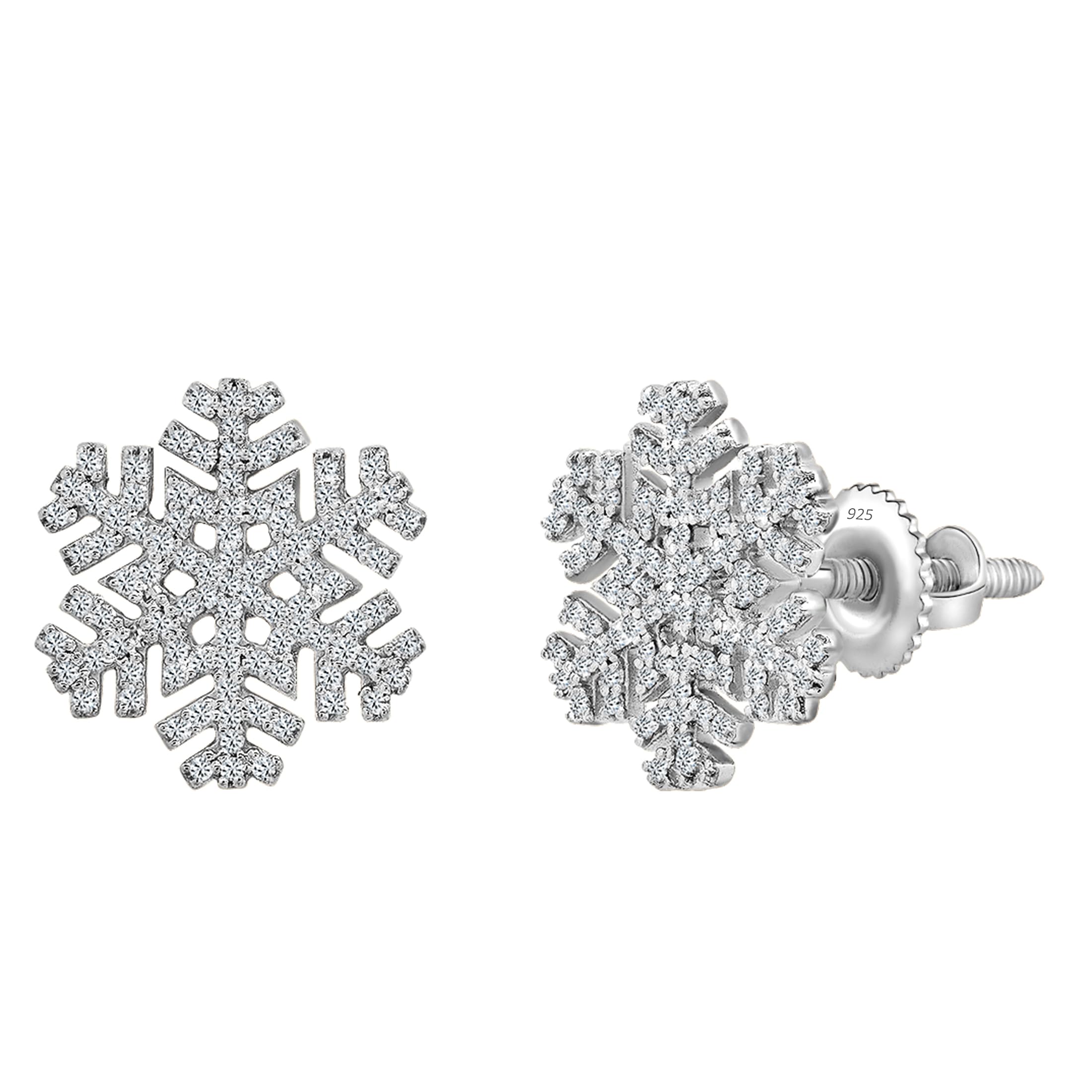 Dazzlingrock 0.35 Carat Round White Diamond Stud Earrings for Women - 925 Sterling Silver Snowflake Design - Perfect for Christmas Gifts, Anniversary & Special Occasions