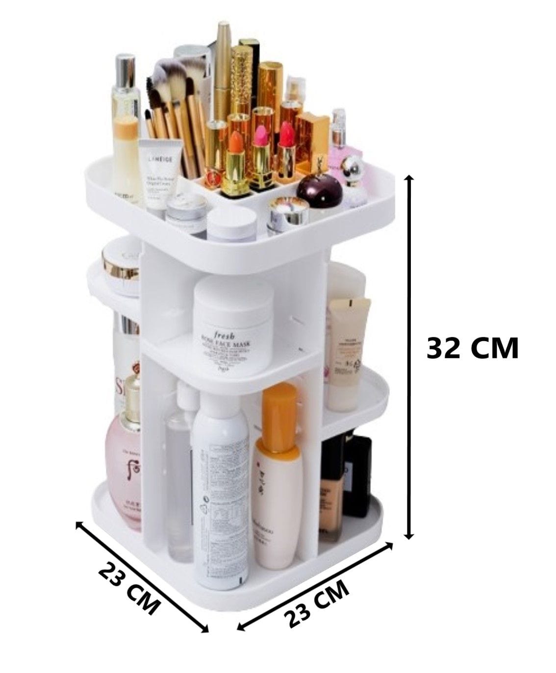 360° Rotating Large Capacity Makeup Organizer with Mirror - Cosmetic Storage for Bedroom, Bathroom & Vanity | Perfect for Organizing Lipsticks, Brushes & Skincare Products (White)