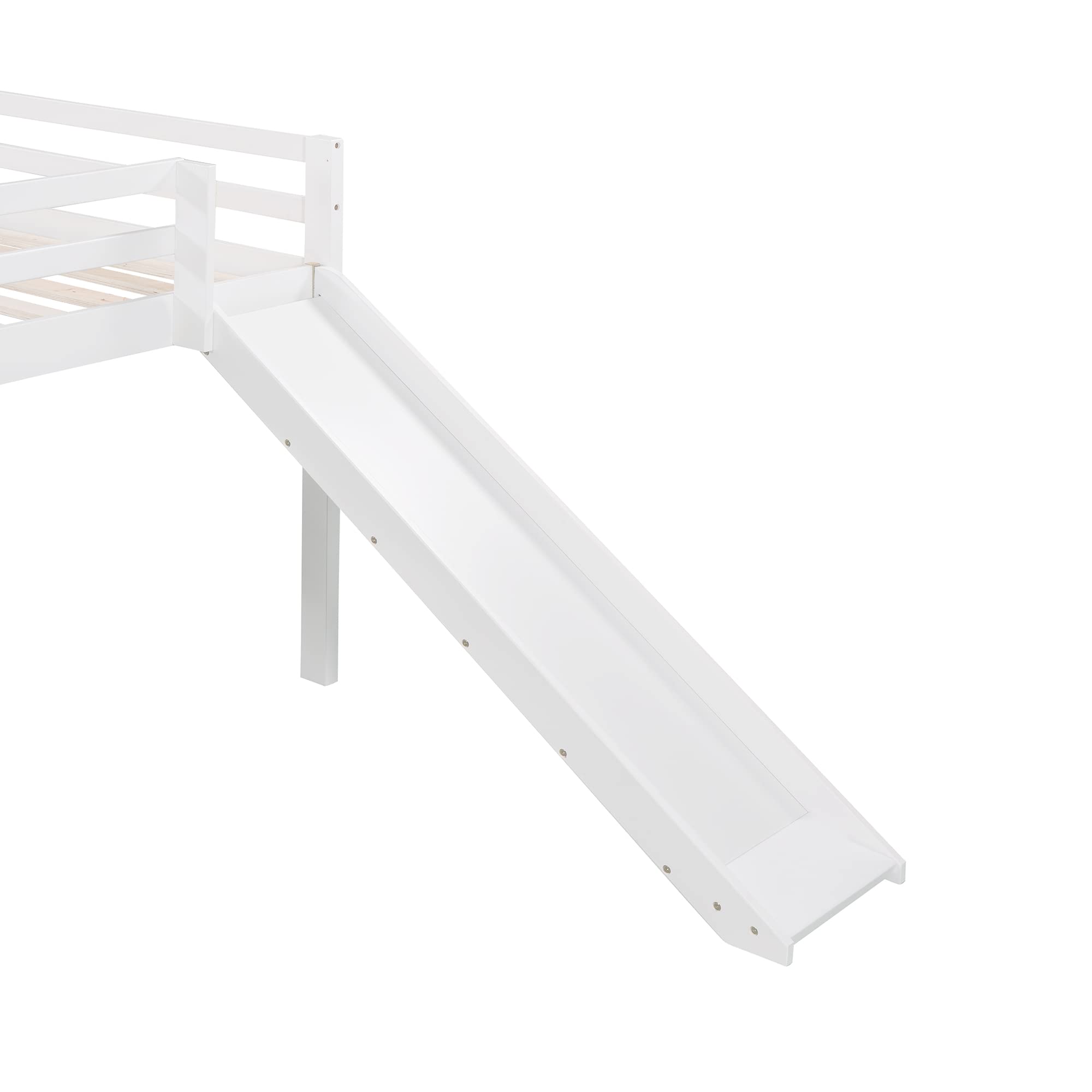 Merax Full Size Wooden Loft Bunk Bed with Slide - Junior Height for Kids & Teens, White | Space-Saving Bedroom Furniture for Small Rooms, Dorm, Playroom & Sleepovers