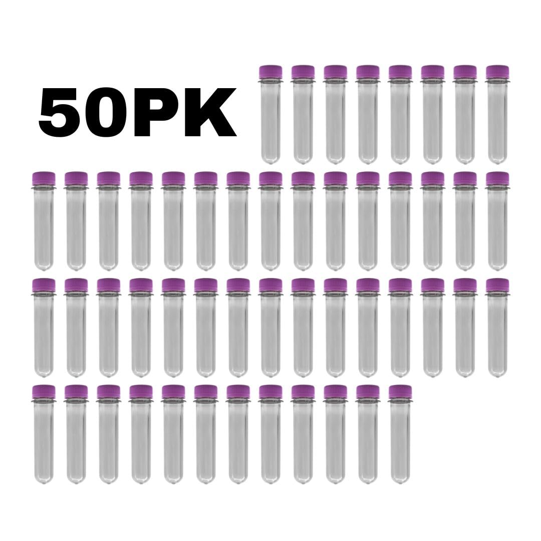 EISCO 50PK 25mL Baby Soda Bottles with Caps - PET Plastic Test Tubes for Science Labs, Classroom Experiments & DIY Projects