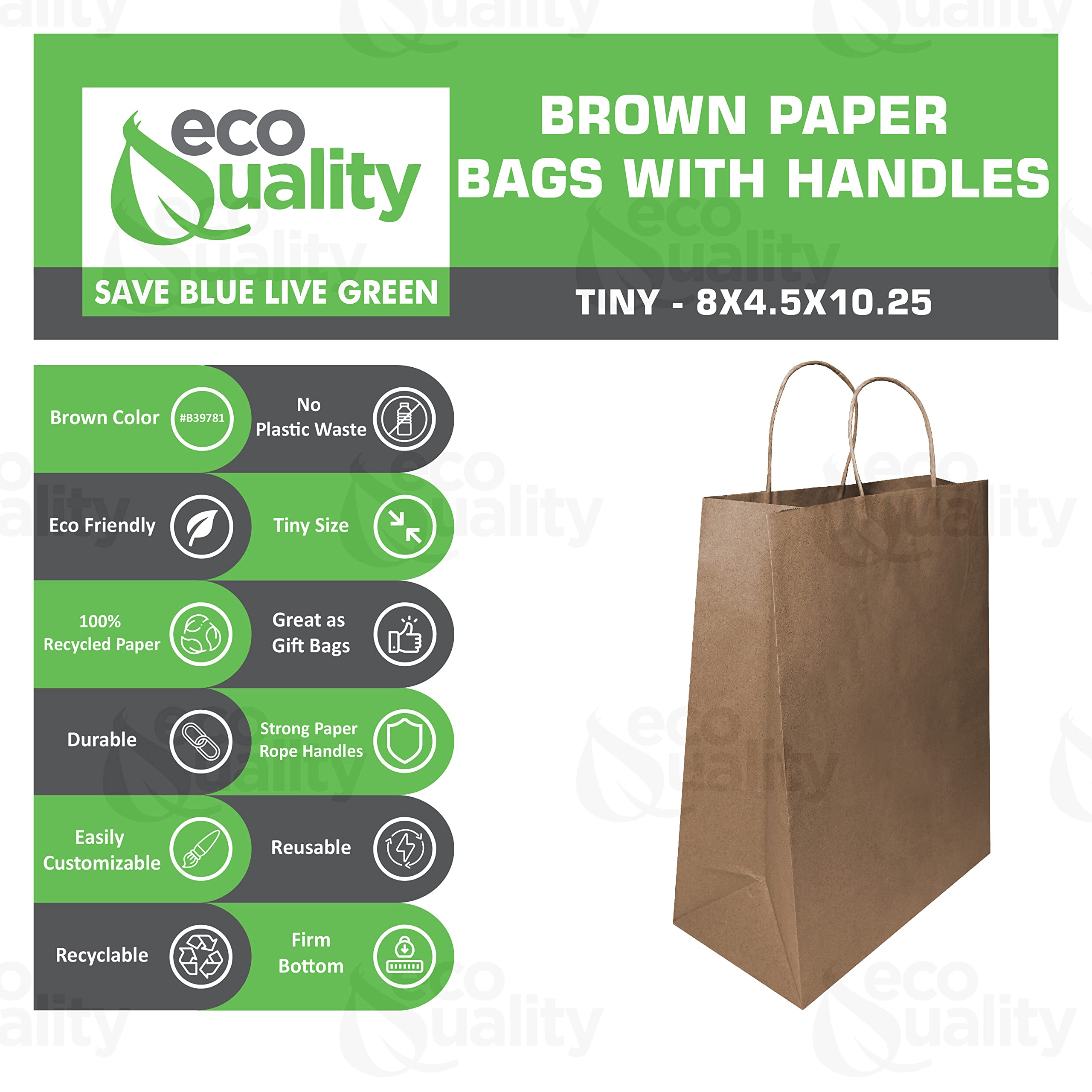 Eco-Friendly Small Brown Kraft Paper Bags with Handles 8x4.5x10.25 Inches - 500 Pack | Reusable Shopping Bags, Gift Bags, Party Favors, Lunch Bags & Grocery Bags | Perfect for Retail Stores, Weddings, Picnics & Eco-Conscious Shopping