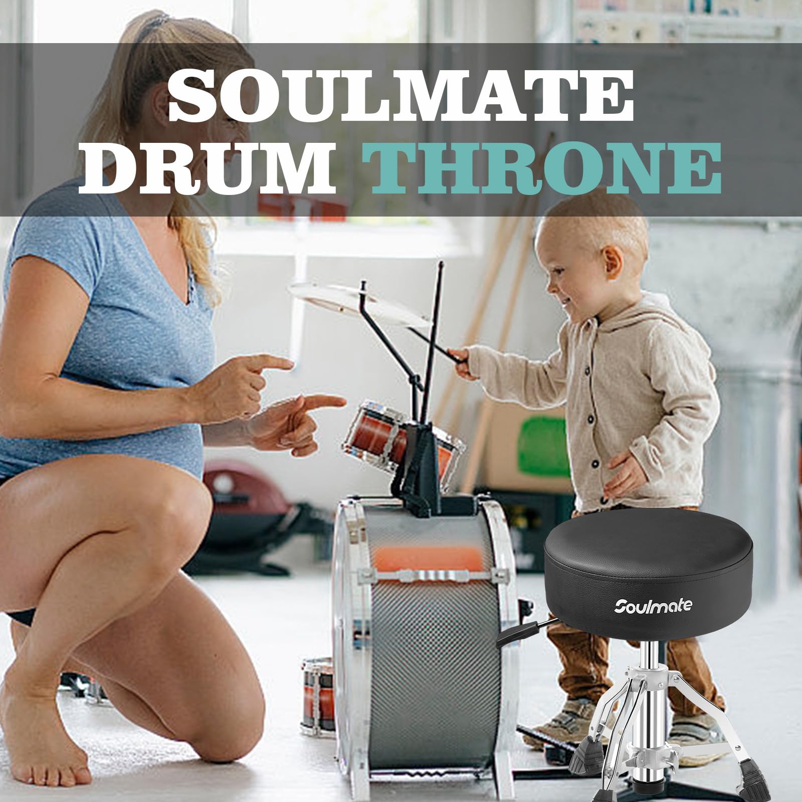 **Adjustable Hydraulic Drum Throne Stool with Padded Seat – Portable Folding Drum Chair for Kids & Beginners – Black | Perfect for Home Practice, Studio Sessions & Live Performances**