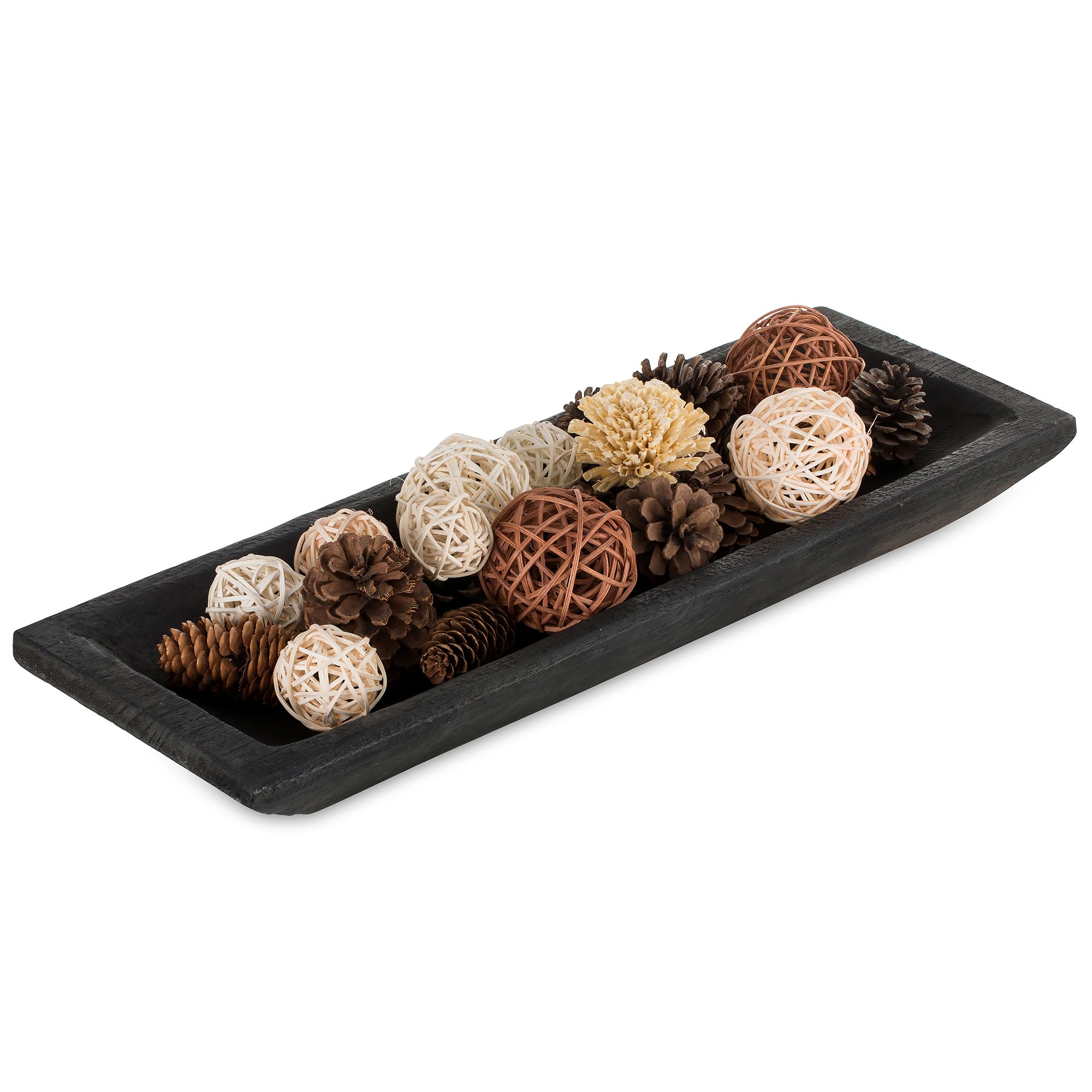 Hanobe Large Decorative Wood Dough Bowl - Rustic Unfinished Wooden Centerpiece for Dining Table, Natural Candle Holder Tray, Kitchen Fruit Bowl Decor | Perfect for Farmhouse Dining Room, Wedding Centerpieces & Holiday Table Decor
