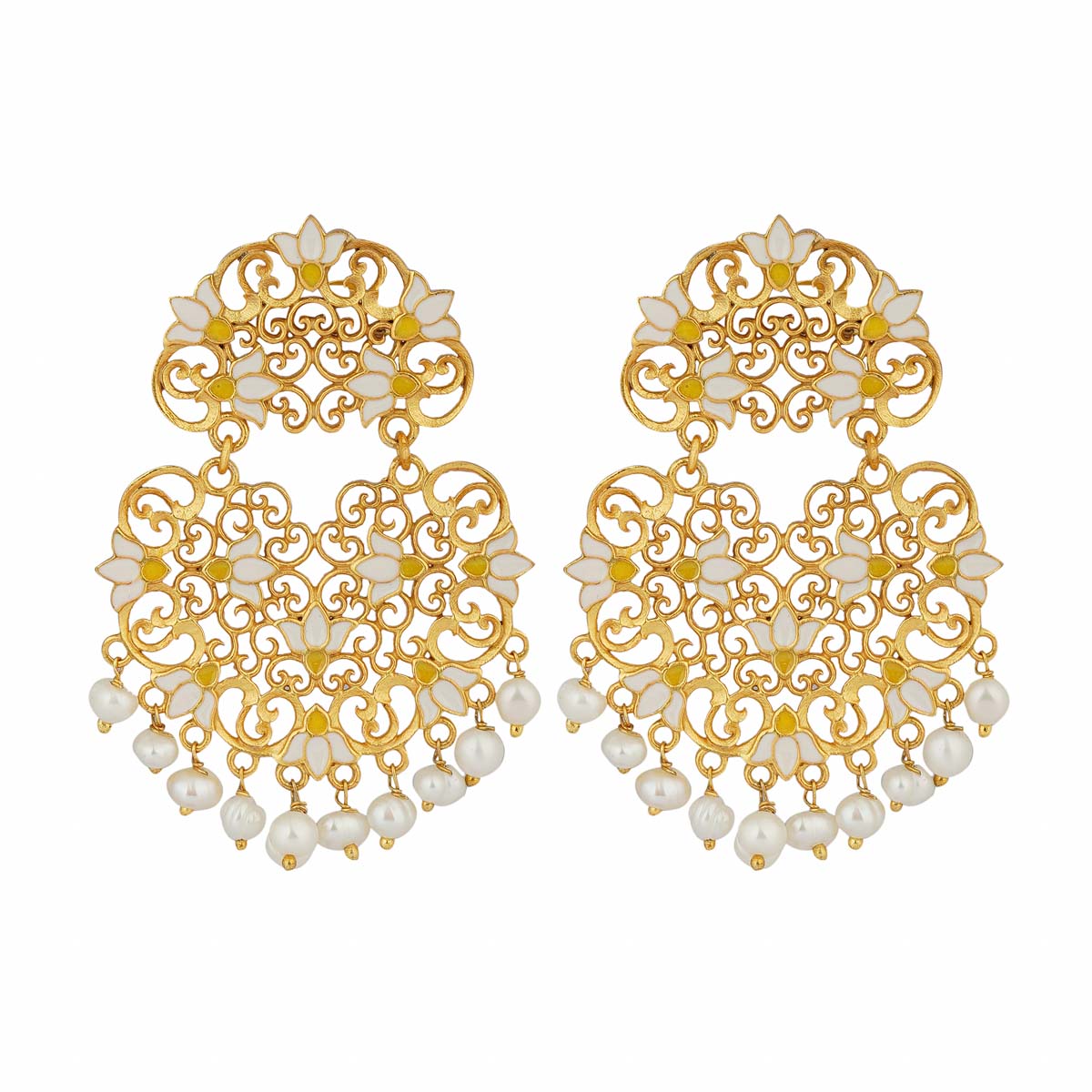Elegant White Enamel Lotus Flower Earrings for Women | Handcrafted Dangle Drop Jewelry | Perfect for Weddings, Parties & Everyday Wear