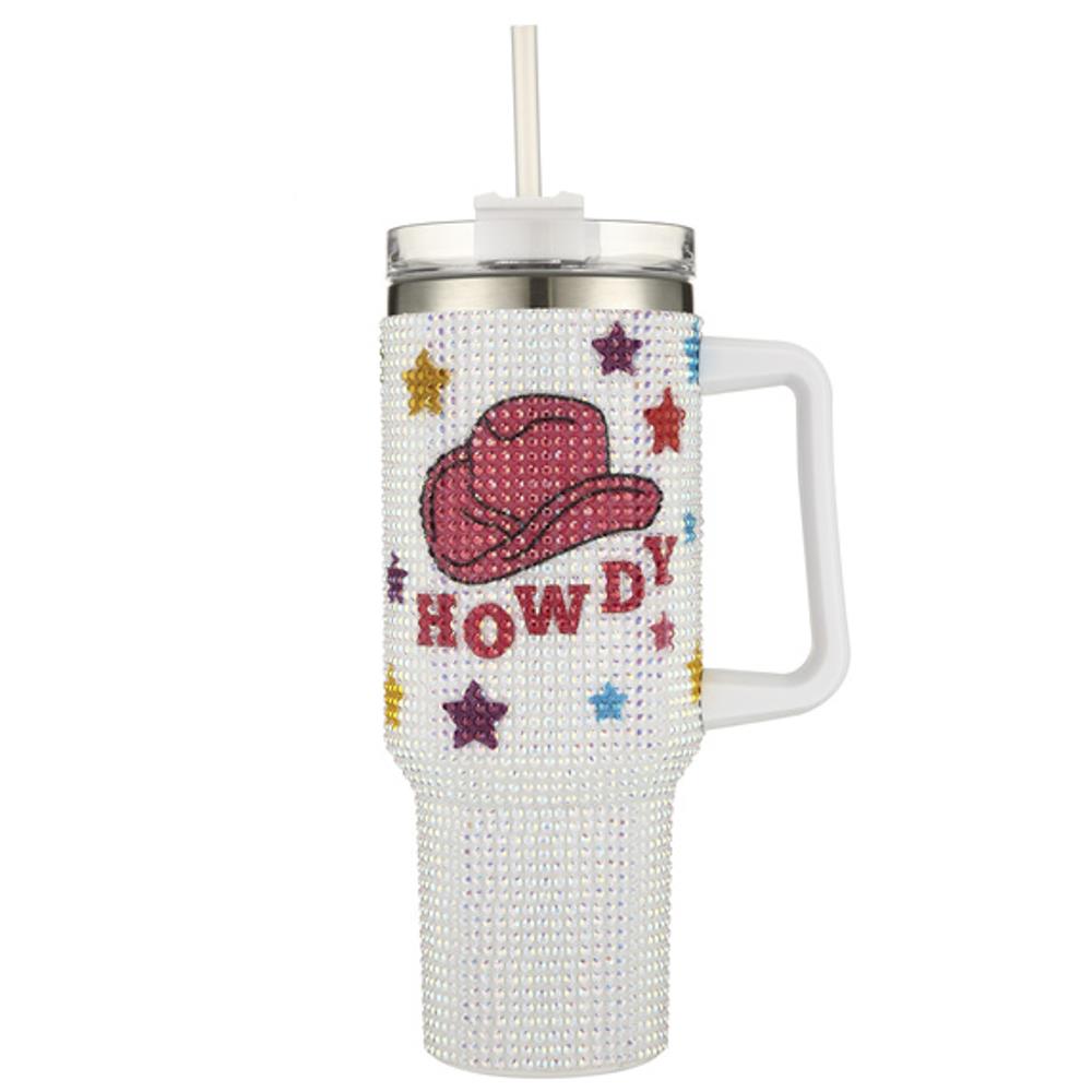 Sparkling Rhinestone Cowboy Hat 40oz Tumbler Cup - Insulated Stainless Steel Travel Mug for Country Music Festivals, Rodeos & Western Parties