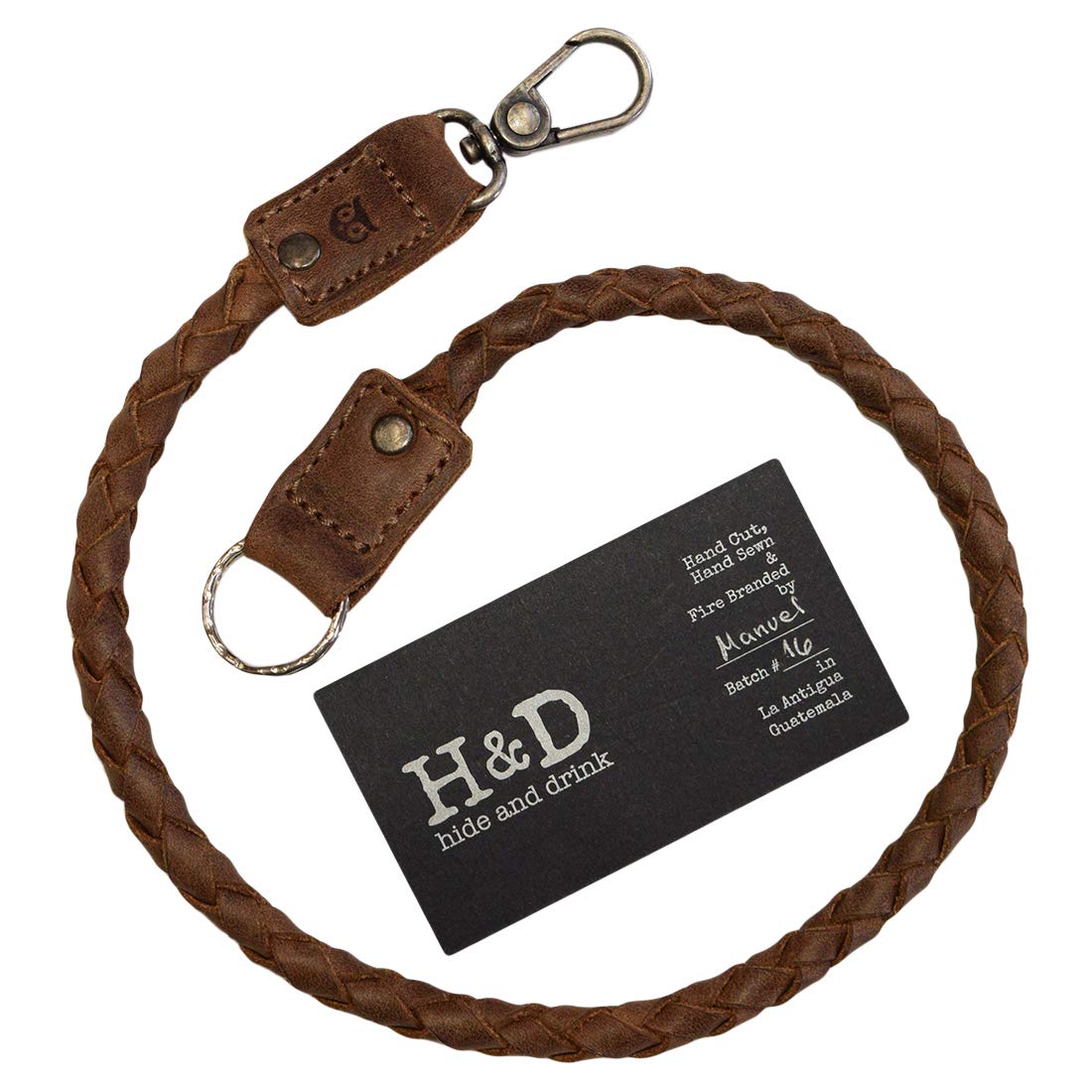 Braided Biker Chain Key Lanyard - Full Grain Leather Keychain with Strap & Hook - Handmade Rustic Travel Accessories for Wallet Keys - Bourbon Brown - Perfect for Motorcycle Riders, Travelers & Everyday Carry