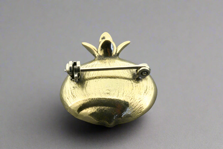 Vintage Brass Pomegranate Brooch with Garnet Stone - Elegant Jewelry for Women, Perfect for Weddings, Parties & Special Occasions
