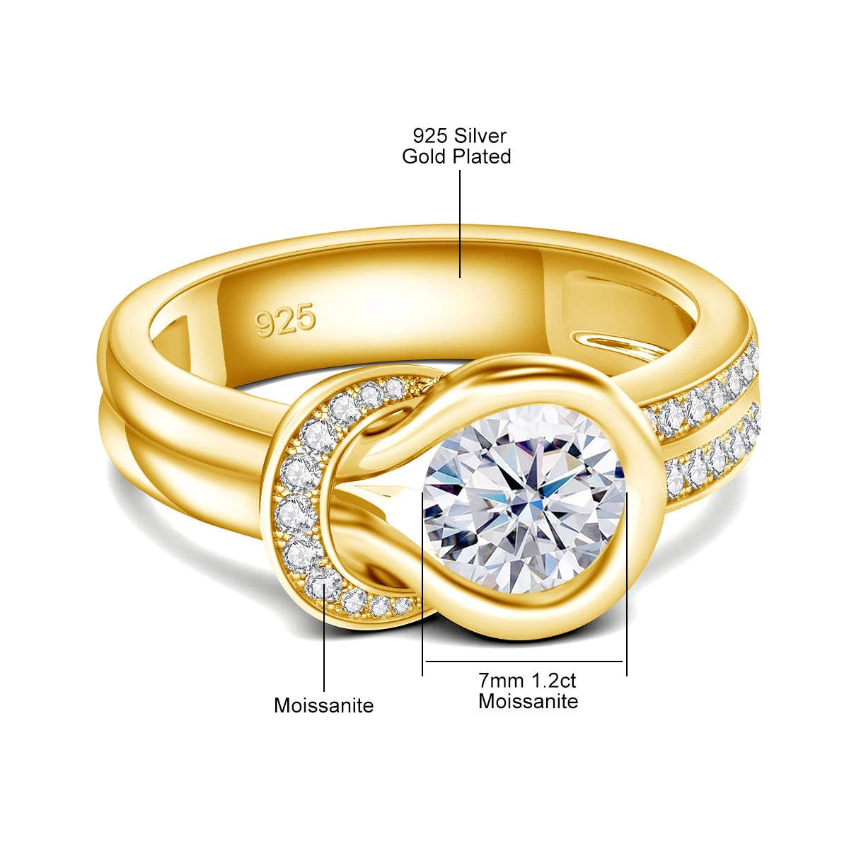 Luxury Moissanite Engagement Ring for Women - 7mm 1.2ct Wedding Band with Certificate, Elegant Bow Knot Design, Trendy Bride Gift for Anniversary, Proposal & Special Occasions