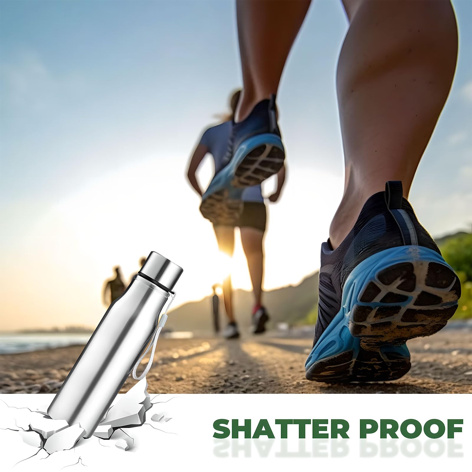 GHKLNY Stainless Steel Water Bottle 17oz/24oz/32oz - Leak Proof Wide Mouth Sports Bottle with Strap - Perfect for Gym, Hiking, Travel & Office Use (24oz/750ml)