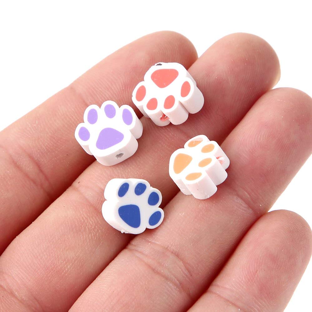 100PCS Animal Paw Polymer Clay Spacer Beads for DIY Jewelry Making - Mixed Colors (Blue) - Perfect for Bracelets, Necklaces, and Craft Projects