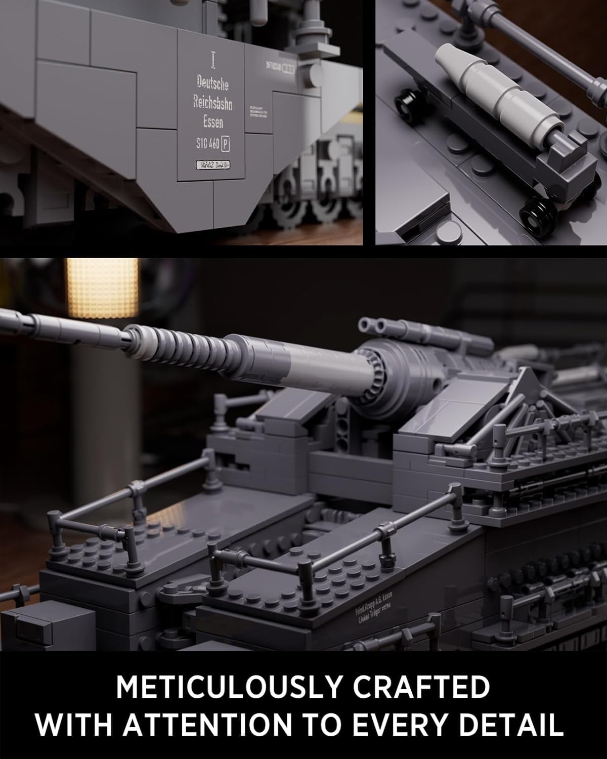 Nifeliz Railway Bolt Clamping Blocks - German Dora Heavy Artillery - WWII Rail Protection Collectible Model Kit (2355 Pieces) - Perfect Gift for Adults & Men, Ideal for History Enthusiasts & Model Builders