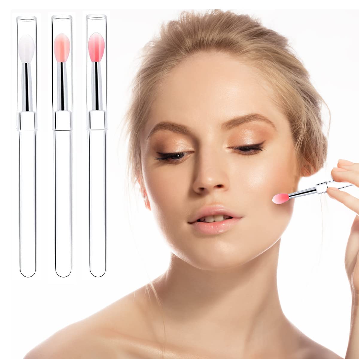 MAYCREATE® 3-Piece Silicone Lip Brush Set - Reusable Lipstick Applicator with Cover, Retractable Lip Scrub Brush for Lip Gloss, Cream & Masks - Perfect for Makeup Application & Travel Beauty Essentials