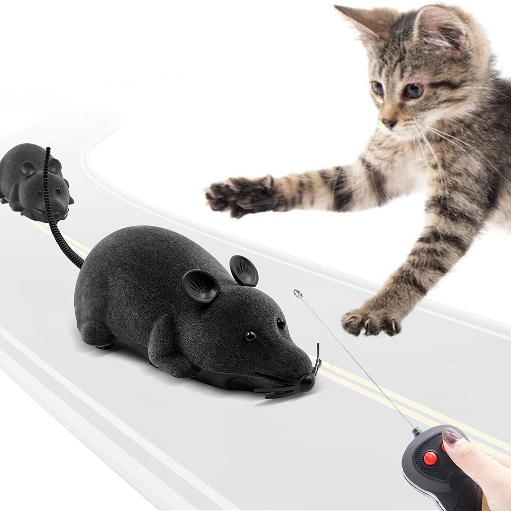 Aerbee Electronic RC Rat Toy - Realistic Wireless Remote Control Mouse for Cats, Interactive Pet Toy with Flocking Motion - Funny Scary Prank Jokes for Pets - Perfect for Cat Entertainment, Training & Halloween Pranks