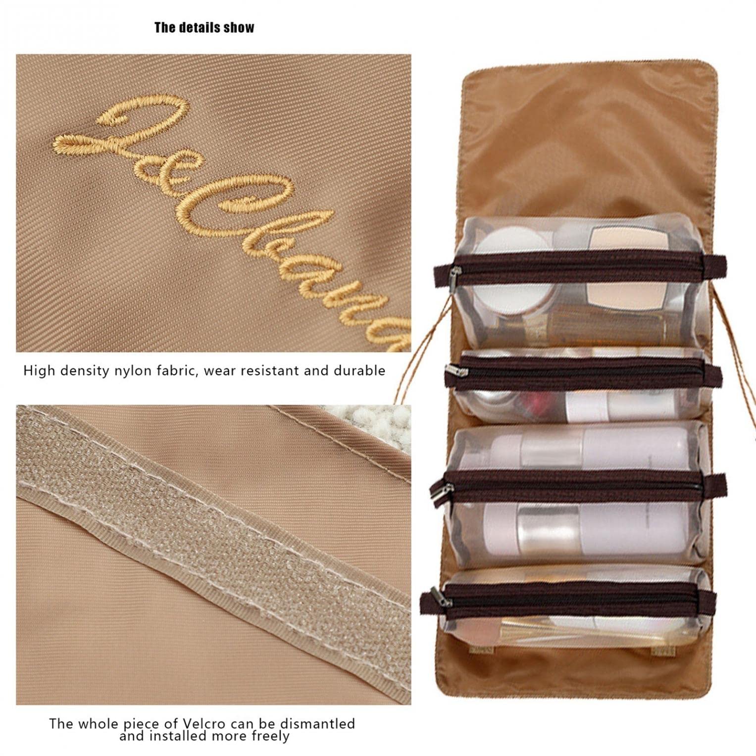 4 in 1 Foldable Makeup Bag with Removable Compartments - Waterproof Travel Cosmetic Organizer & Toiletry Kit for Women | Perfect for Vacation, Gym, Business Trips & Daily Use