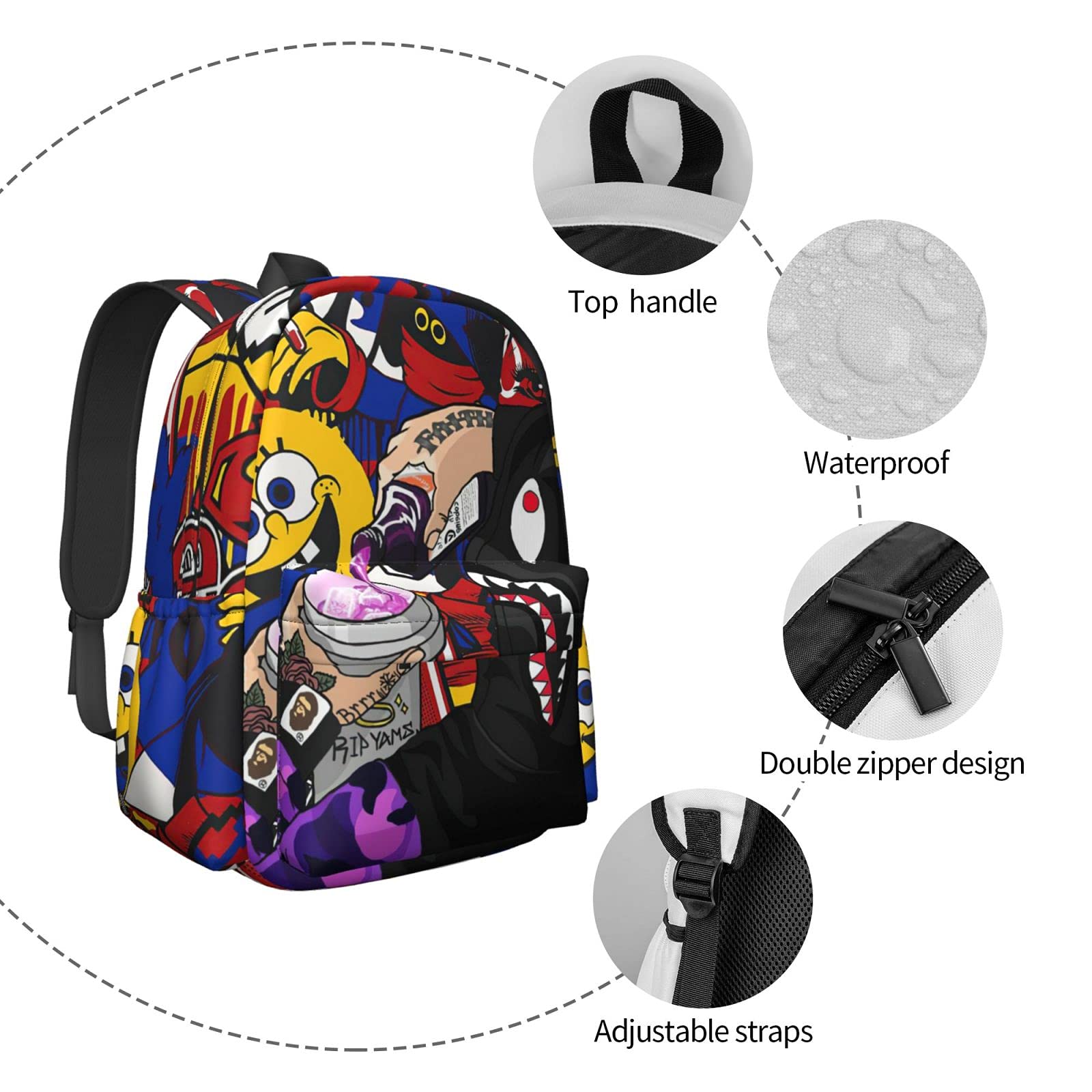Shark Teeth Camo Backpack - Large Capacity Travel Laptop Backpack for Men & Women, Durable Daypack & Bookbag for School, Work, Hiking & Outdoor Adventures