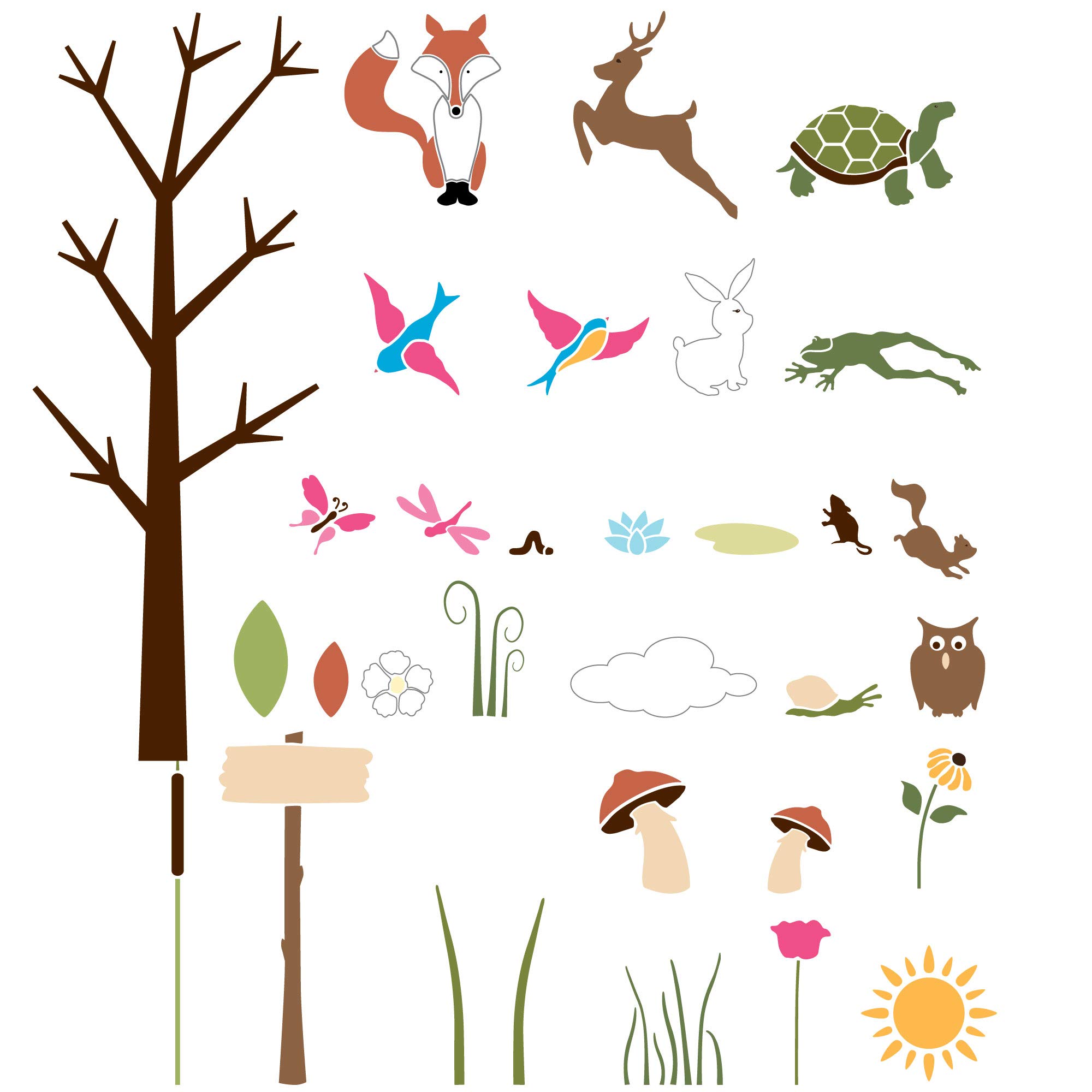 Forest Theme Wall Stencil Kit - DIY Nursery Wall Decor for Kids Room, Baby Shower & Woodland Themed Nursery - Easy to Use Reusable Stencils for Painting & Home Decoration