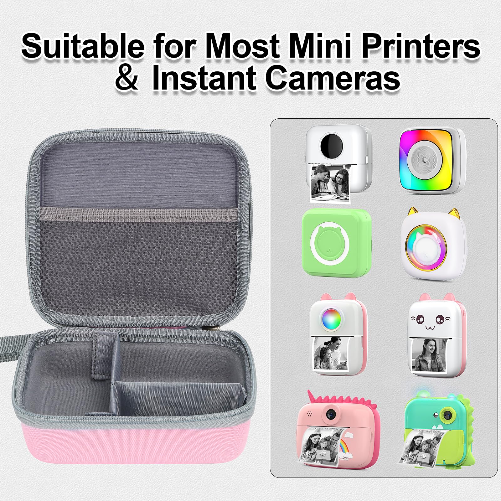 HBCX Mini Printer Hard Protective Case - Portable High-Capacity Travel Carrying Box for Thermal Inkless Sticker Photo Printer, Label Maker & Instant Print Camera (Pink) - Perfect for Travel, Office & Home Use